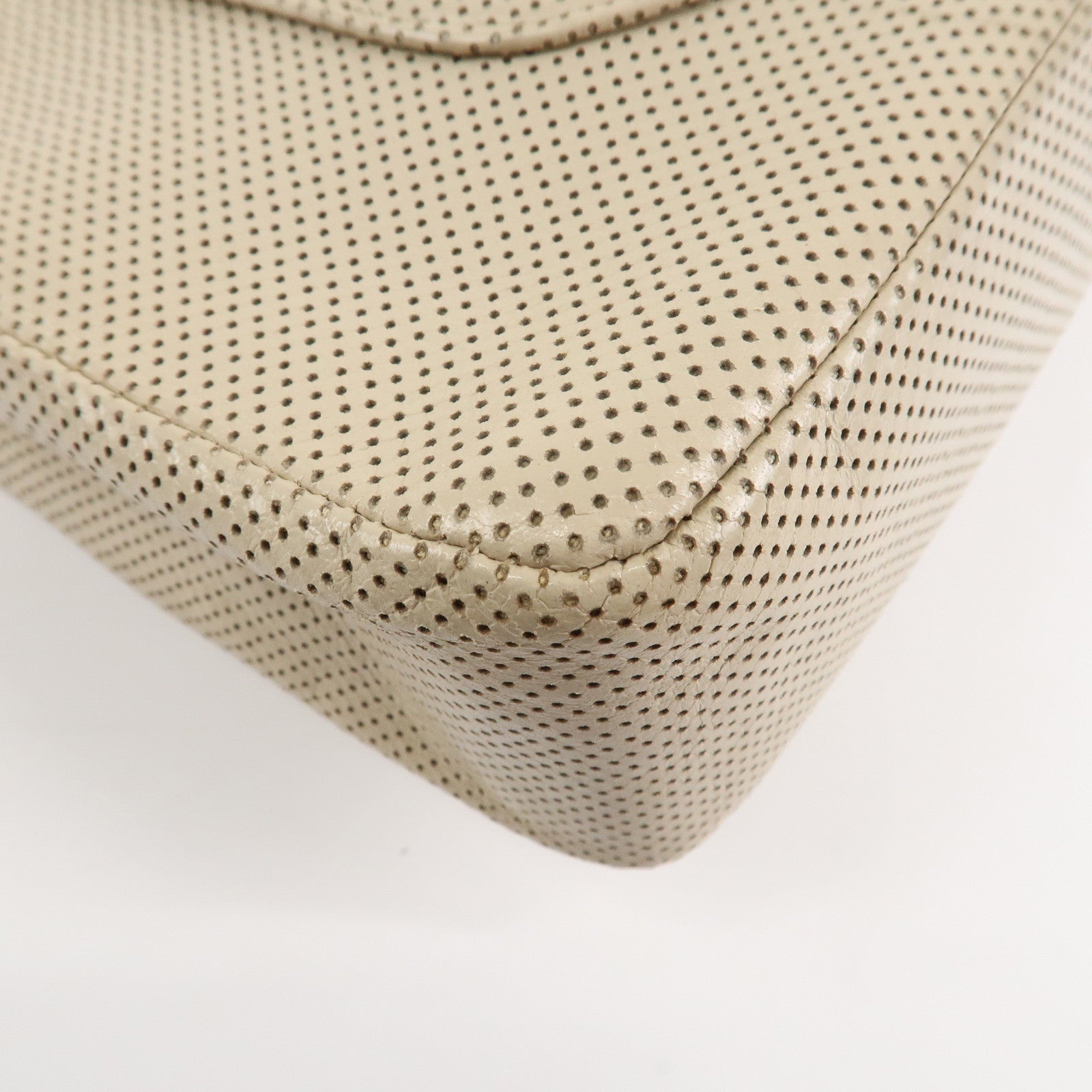 CHANEL COCO Mark Punching Leather Shoulder Bag Hand Bag Beige Red Used