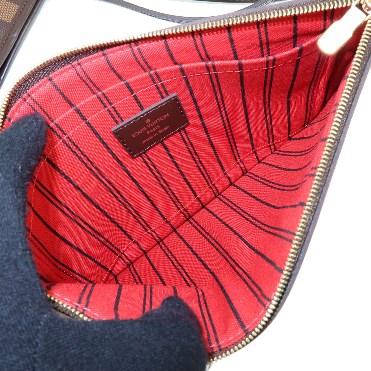 Louis Vuitton Damier Neverfull MM Canvas Leather Tote Bag Cerise N41358