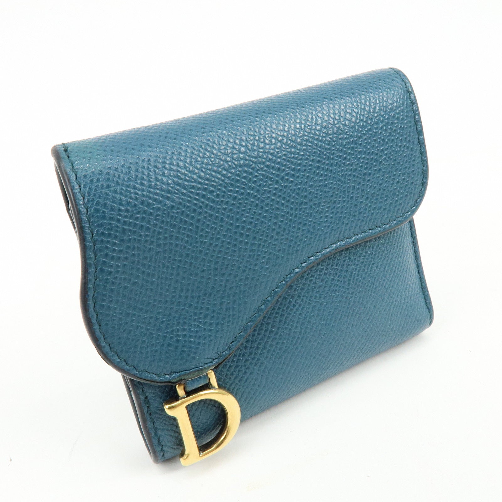 Christian Dior Saddle Leather Tri-Fold Compact Wallet Blue