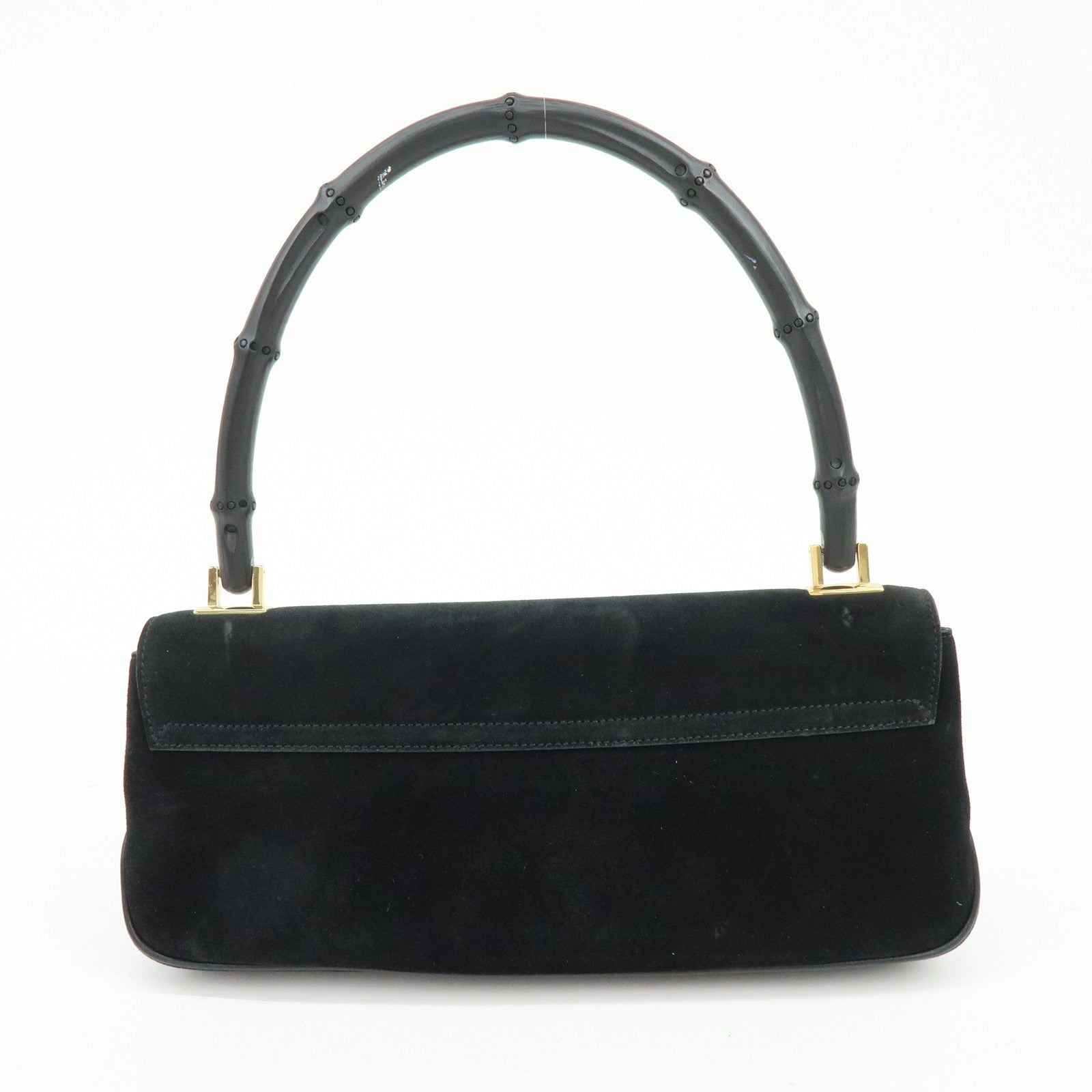 GUCCI Bamboo Suede Shoulder Bag Hand Bag Black 001998