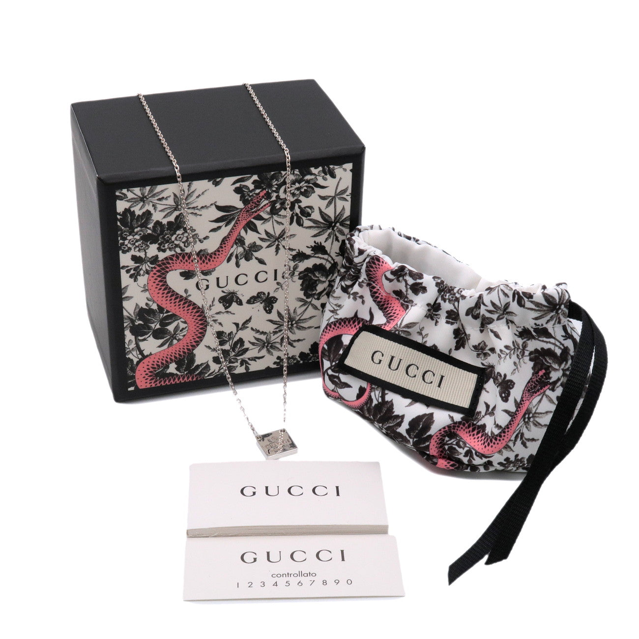 GUCCI Logo Square Plate Necklace SV925 Silver