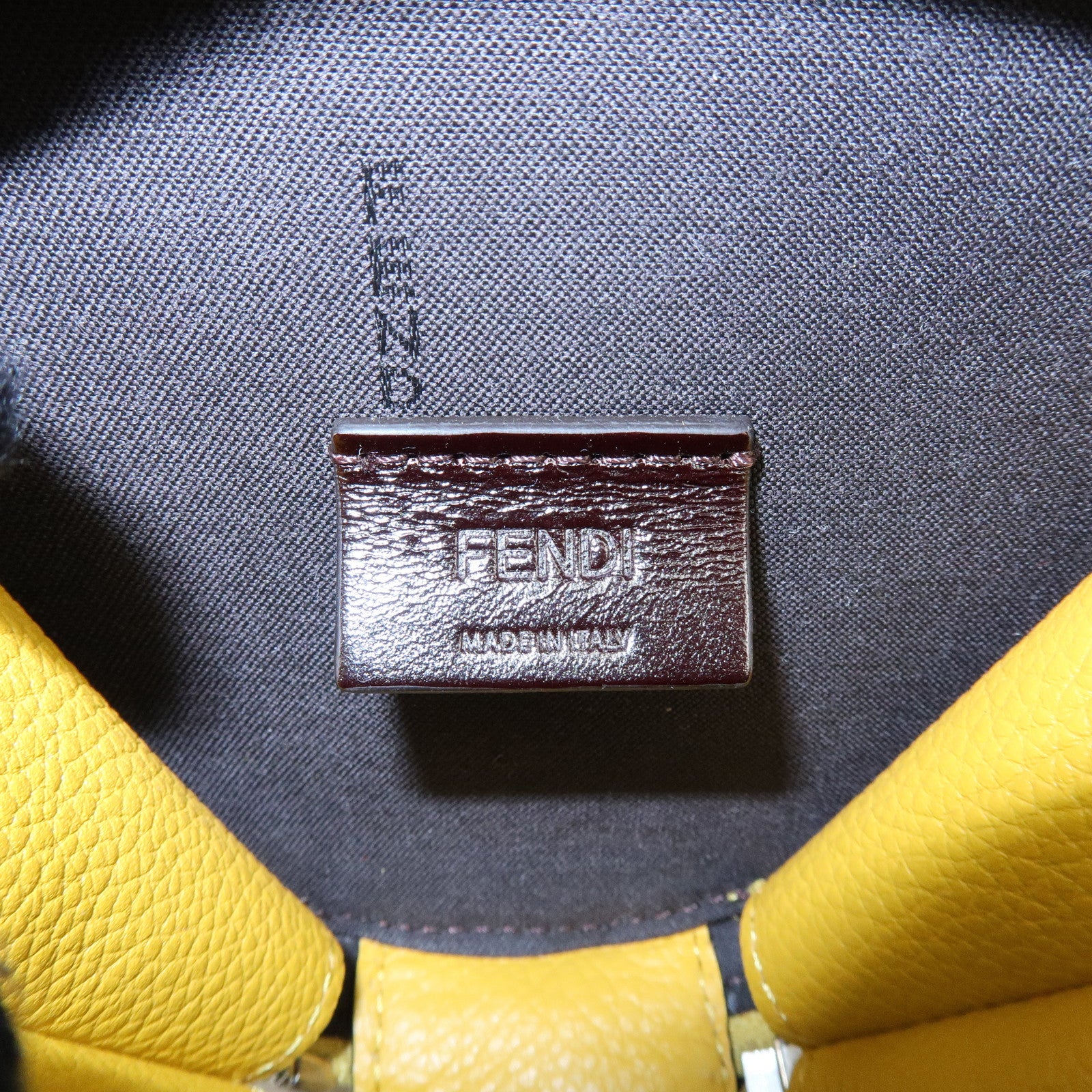 FENDI FF Logo Leather Round Zip Shoulder Bag Yellow 7M0359