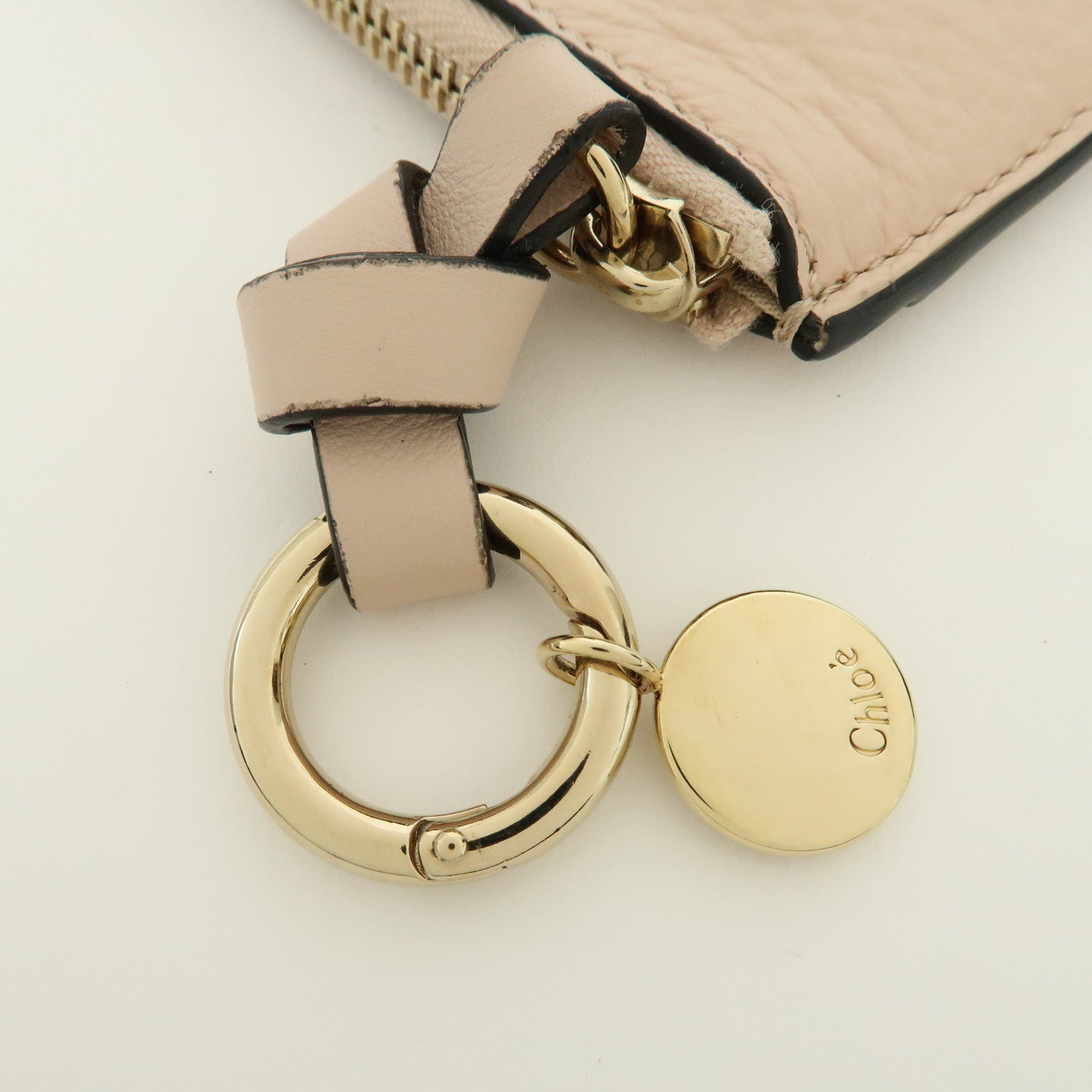 Chloe Alphabet Leather Fragment Case Coin Case Pink Beige