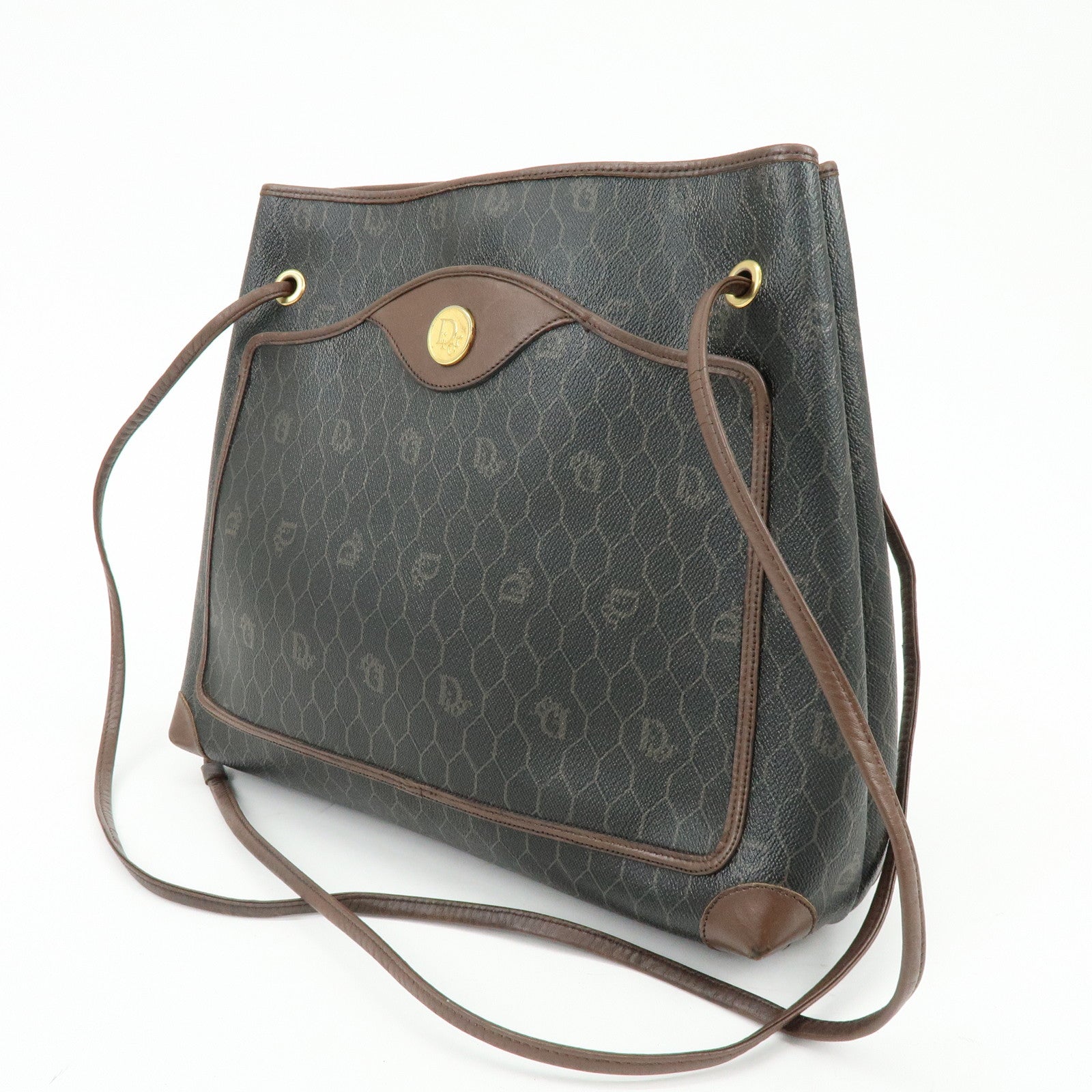 Christian Dior Honeycomb PVC Leather Shoulder Bag Brown Black