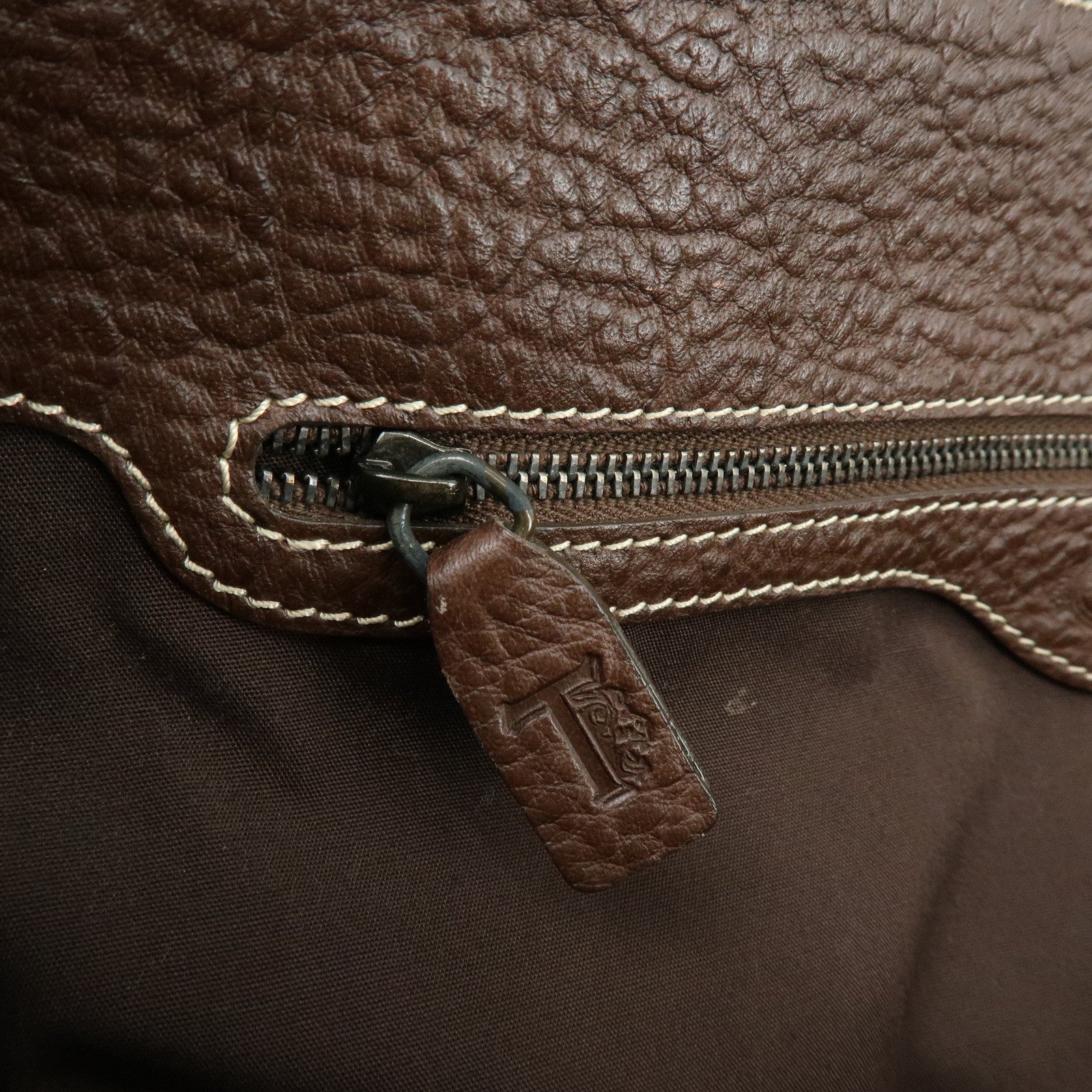 TOD'S Corniche Wave Leather Shoulder Bag Hand Bag Brown