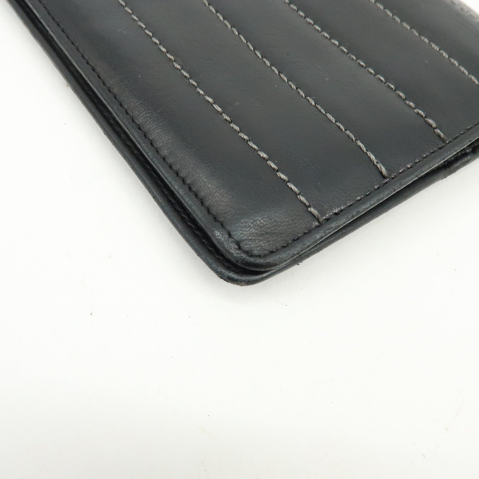 CHANEL COCO Mark Leather Bi-fold Flap Long Wallet Black