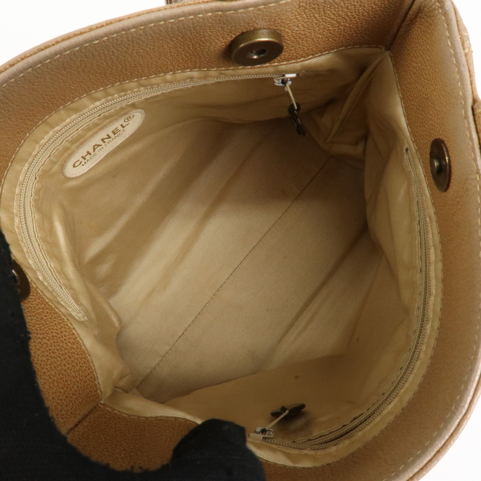 CHANEL COCO Mark Caviarskin Leather Bag Tote Bag Shoulder Bag Beige Used