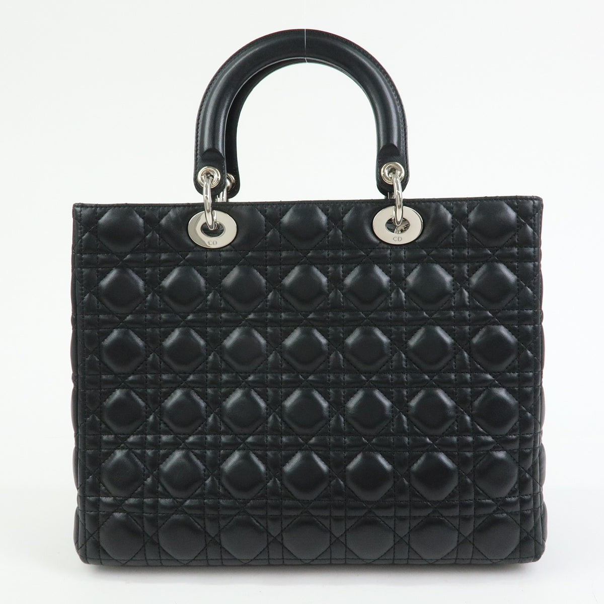 Christian Dior Lady Dior Cannage Lamb Skin Hand Bag Black