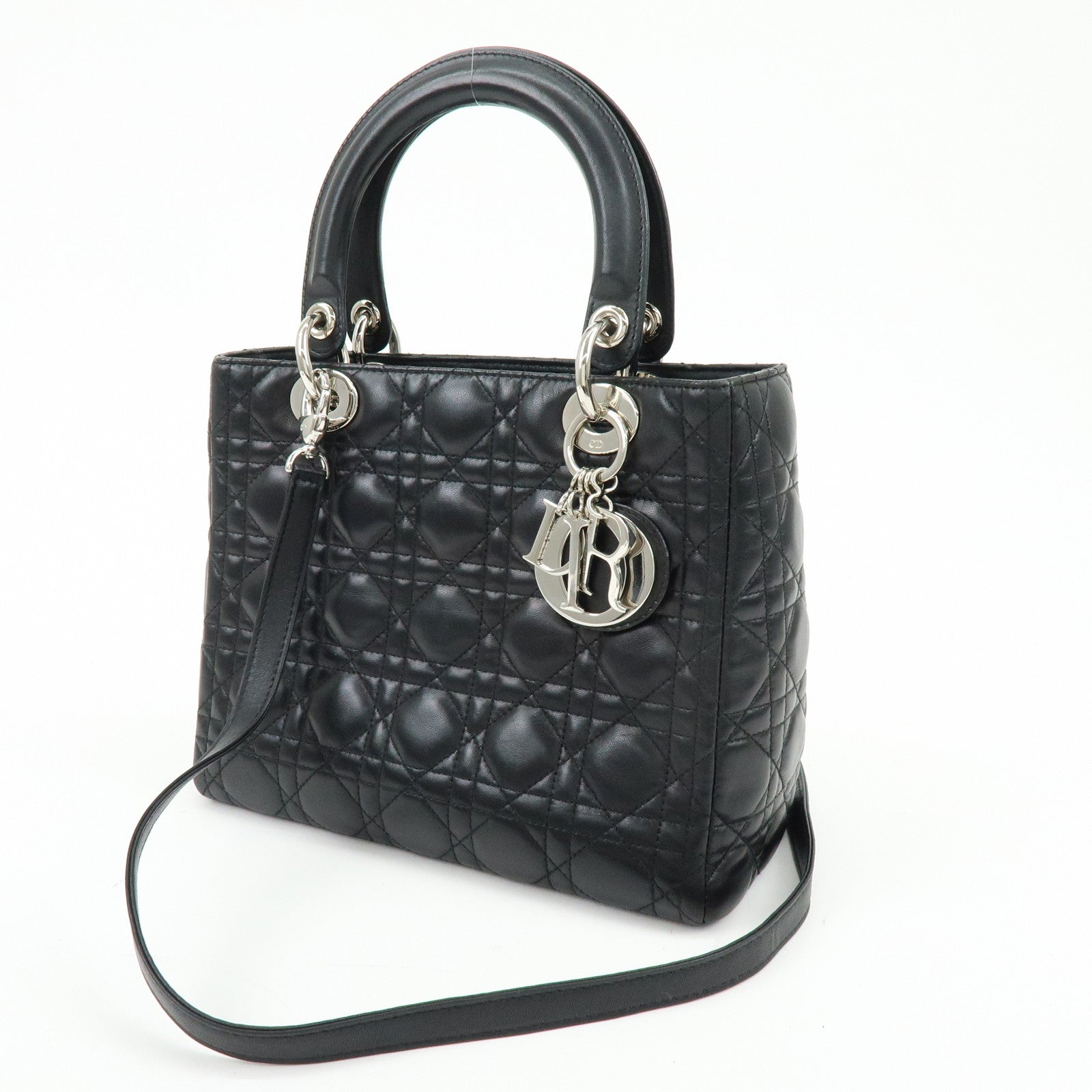 Christian Dior Lady Dior Cannage Leather 2Way Hand Shoulder Bag Black