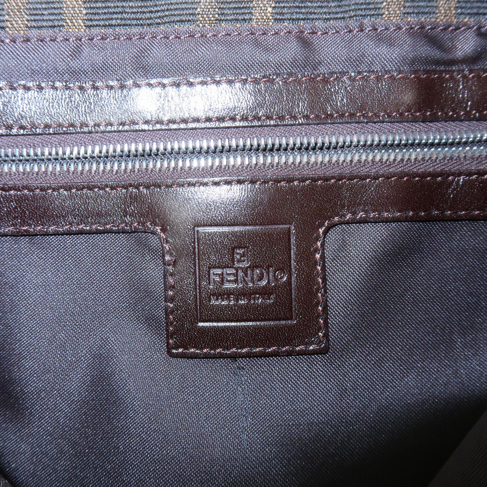 FENDI Mamma Baguette Jacquard Canvas Leather Shoulder Bag 26424