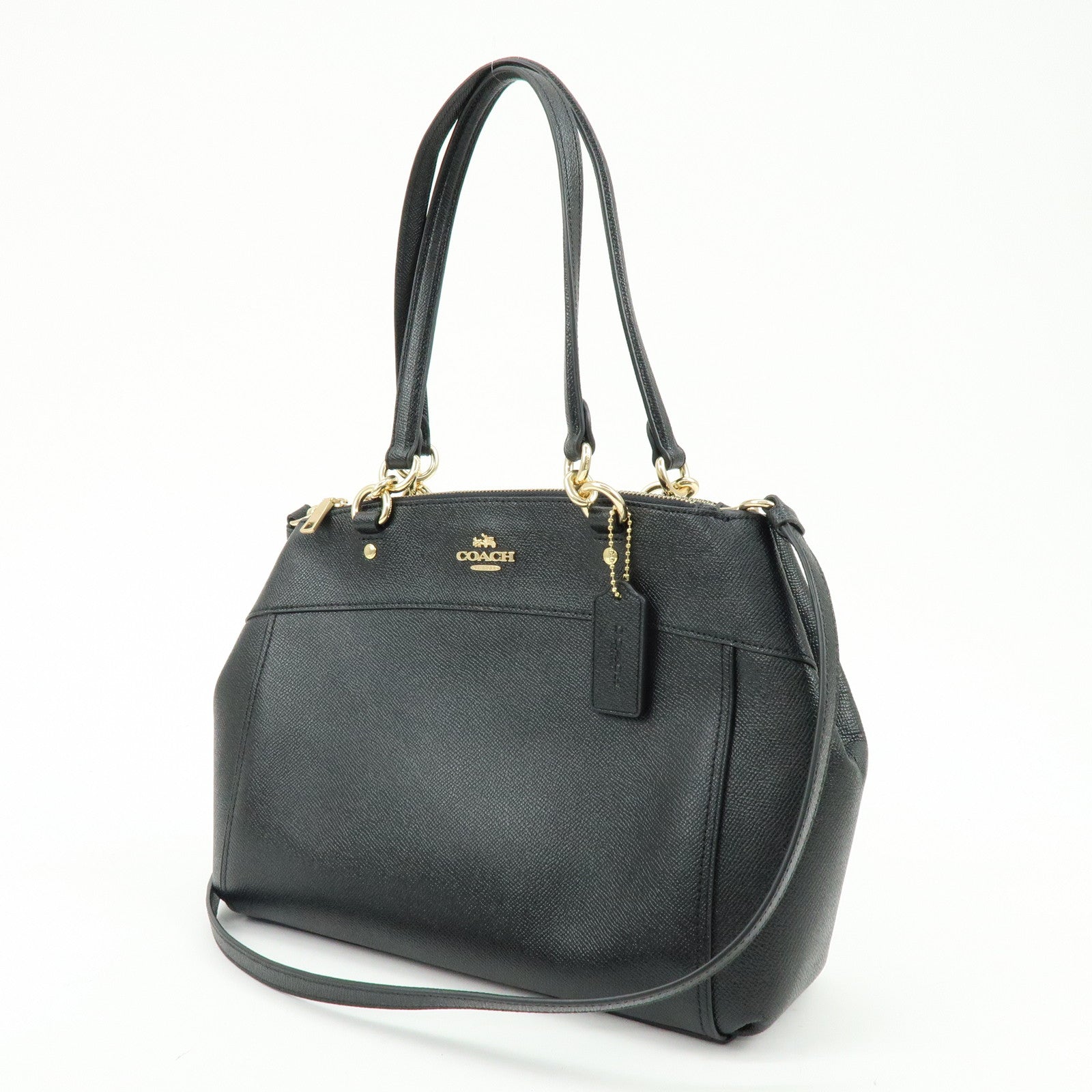 COACH Logo Leather 2Way Shoulder Bag Hand Bag Black