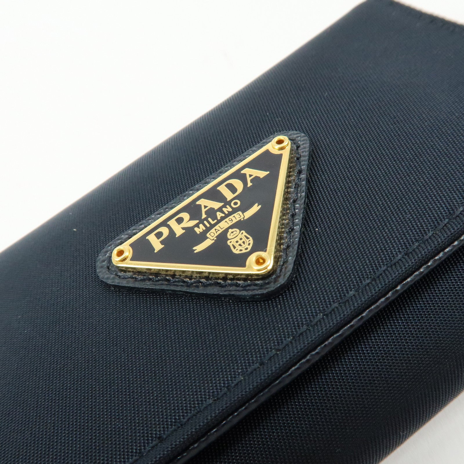 PRADA Triangle Logo Nylon Saffiano Leather Key Case Black 1M0222
