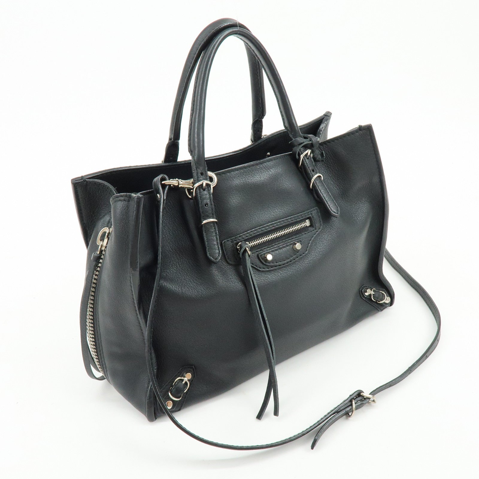 BALENCIAGA Paper A6 Mini Leather 2Way Hand Shoulder Bag Black 370926