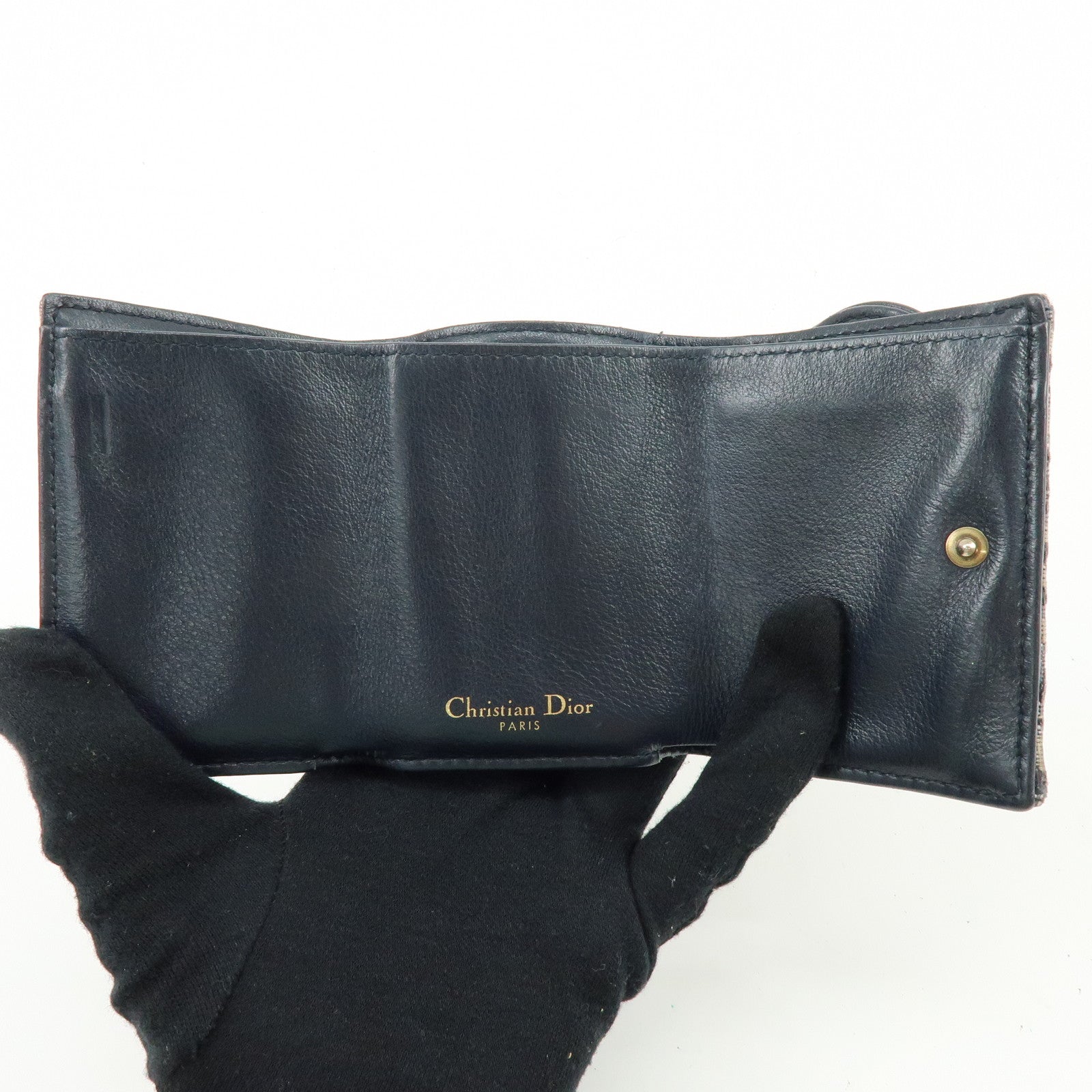 Christian Dior Saddle Oblique Jaquard Leather Tri-fold Wallet Navy