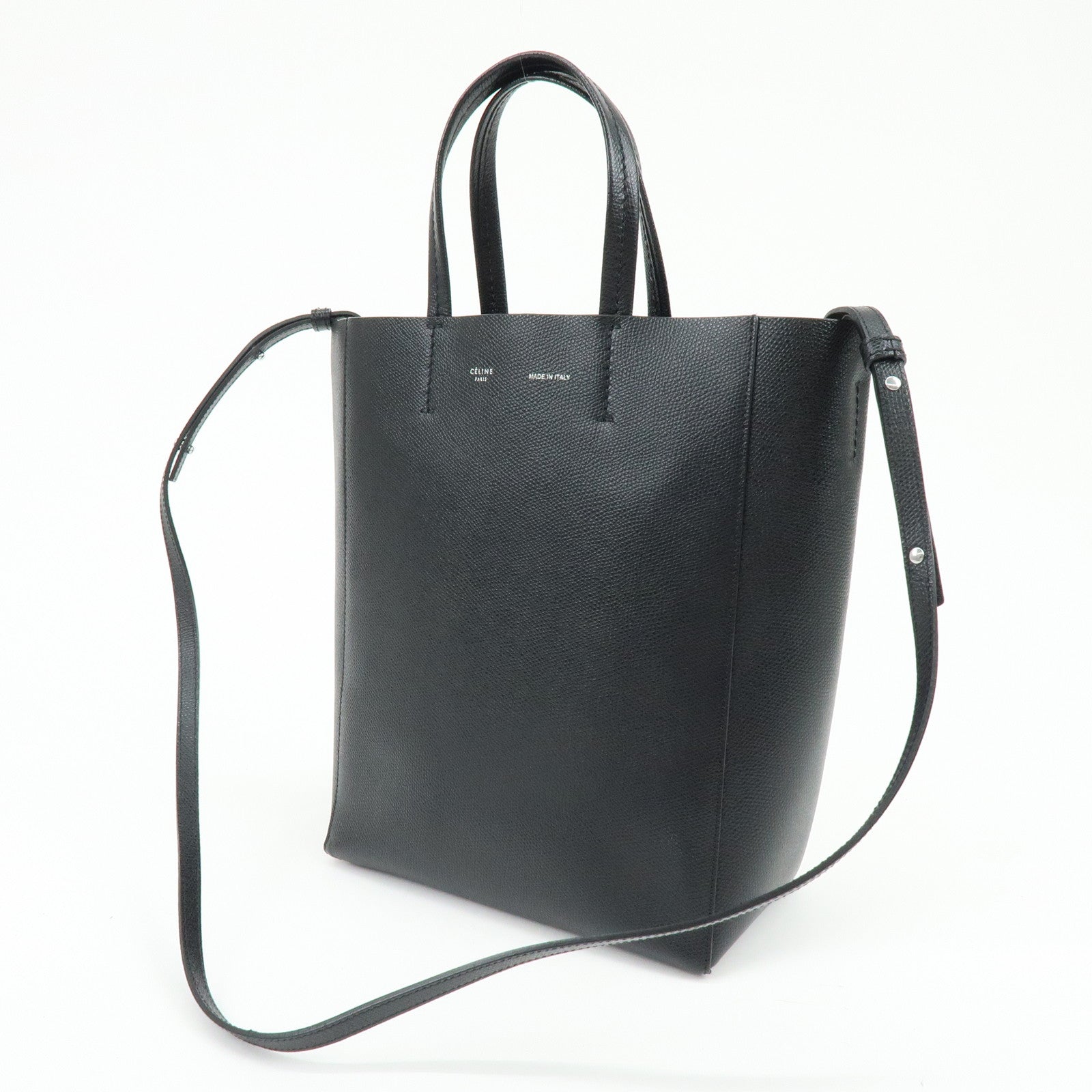 CELINE Vertical Cabas Leather 2Way Bag Hand Bag Shoulder Bag Black