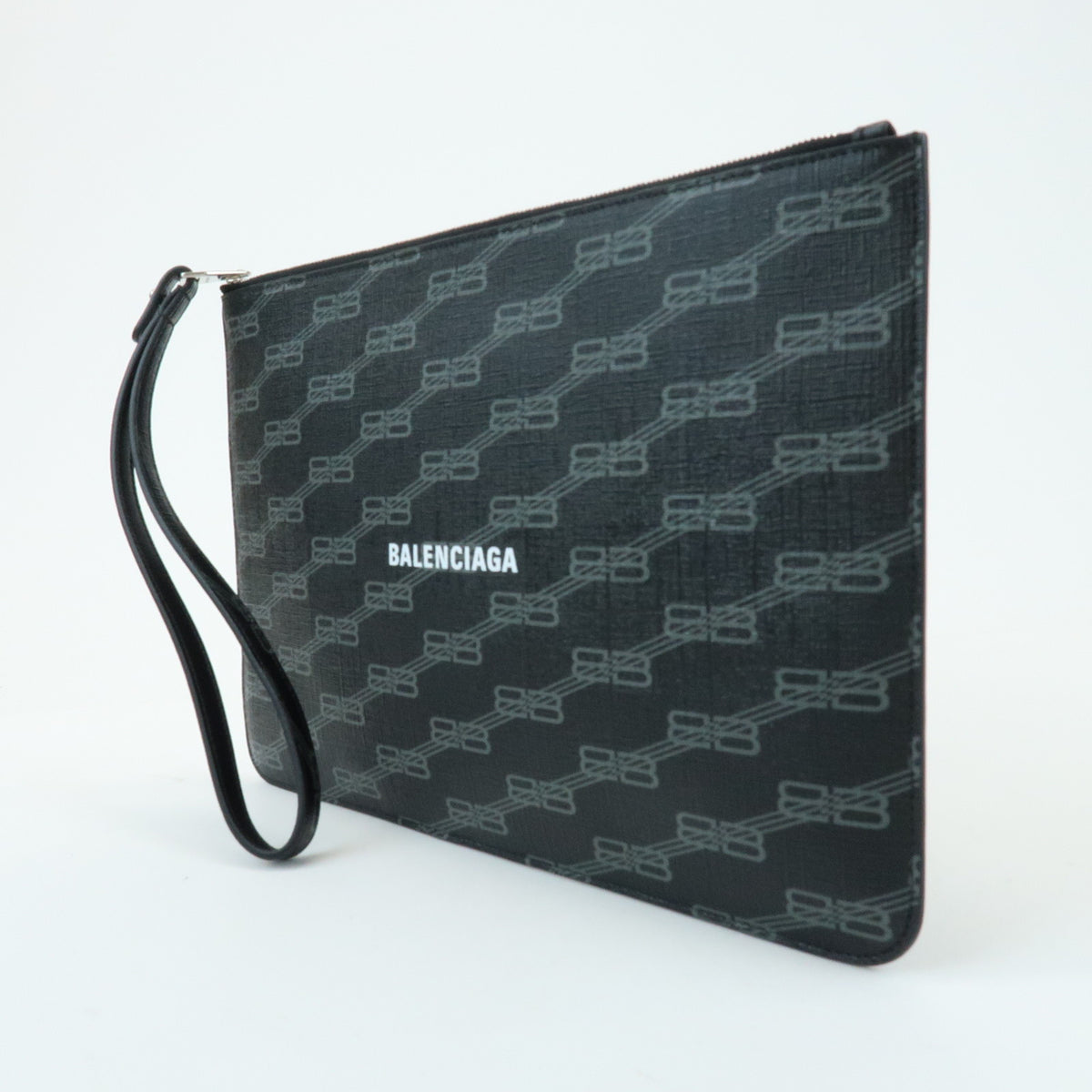 BALENCIAGA Signature PVC Leather Clutch Bag Flat Pouch Black 702627