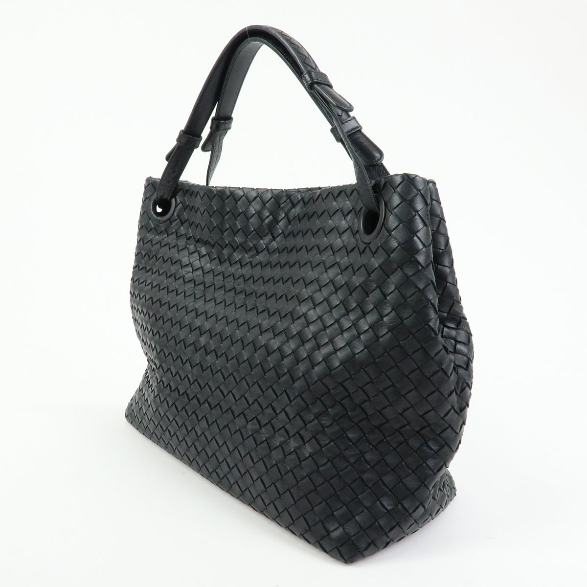 BOTTEGA VENETA Intrecciato Medium Garda Leather Hand Bag Black 179320