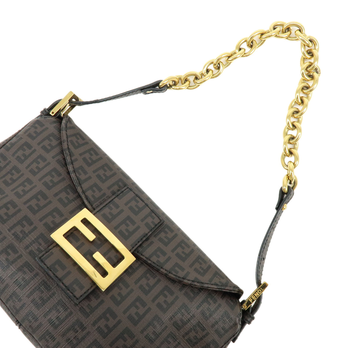 FENDI Zucchino PVC Leather Chain Shoulder Bag Hand Bag Brown 8BR003