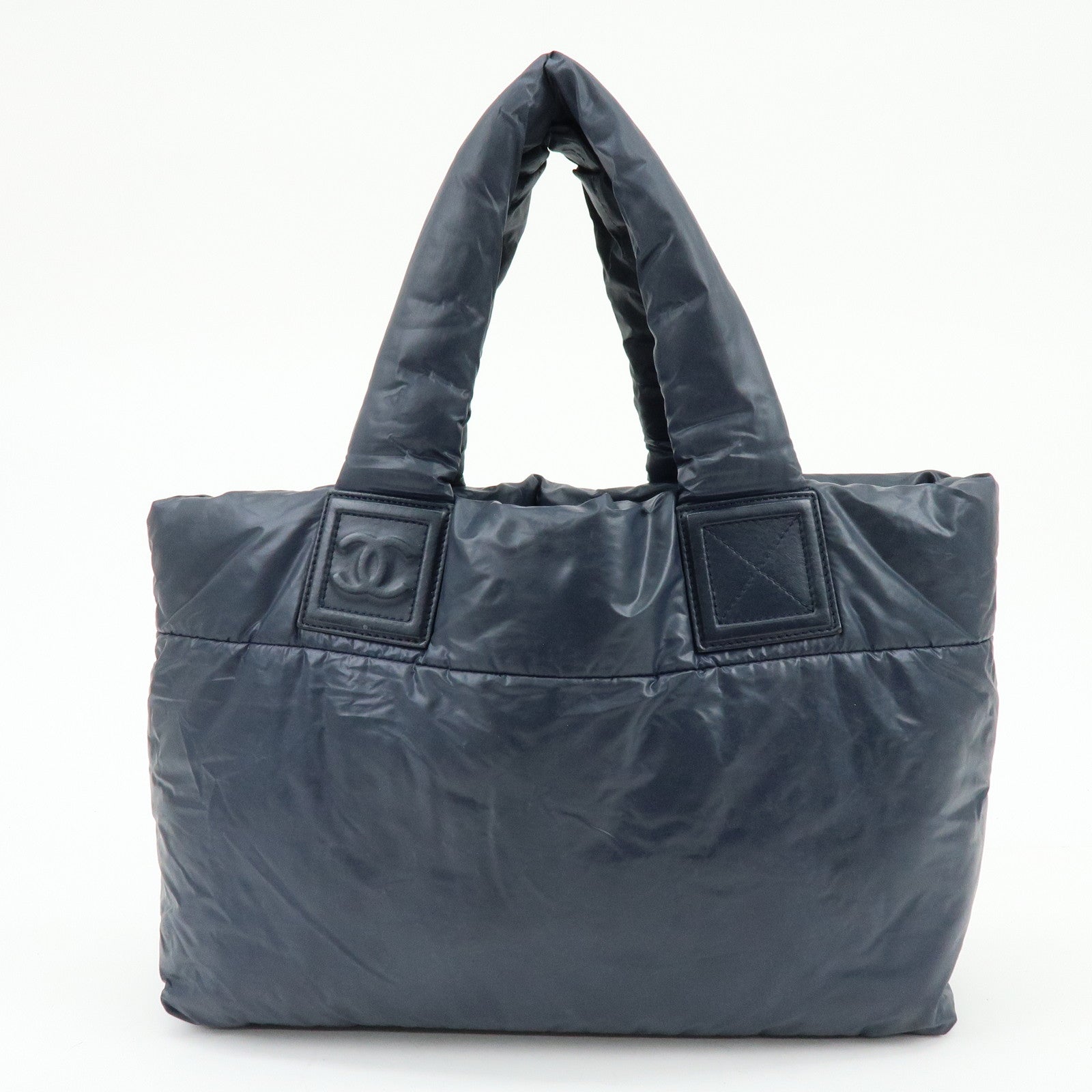 CHANEL COCO Cocoon Nylon Leather Tote MM Hand Bag Navy A48611