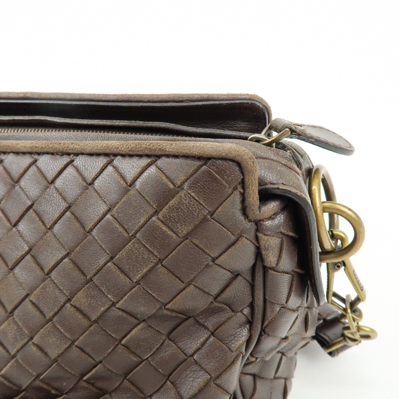 BOTTEGA VENETA Intrecciato Leather Shoulder Bag Crossbody Bag Brown