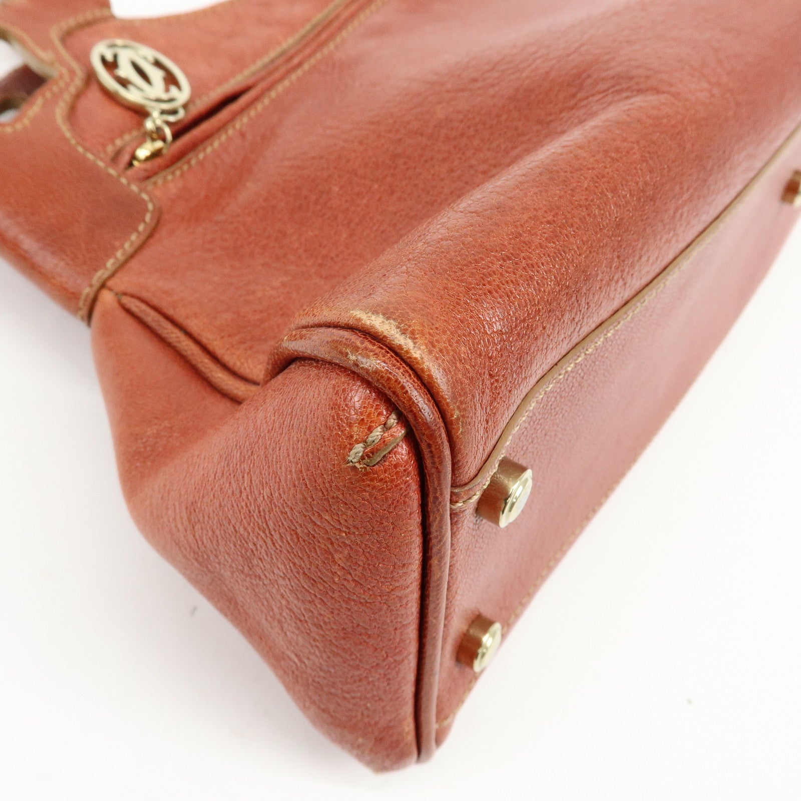 Cartier Marcello de Cartier Leather Hand Bag Tote Bag Brown