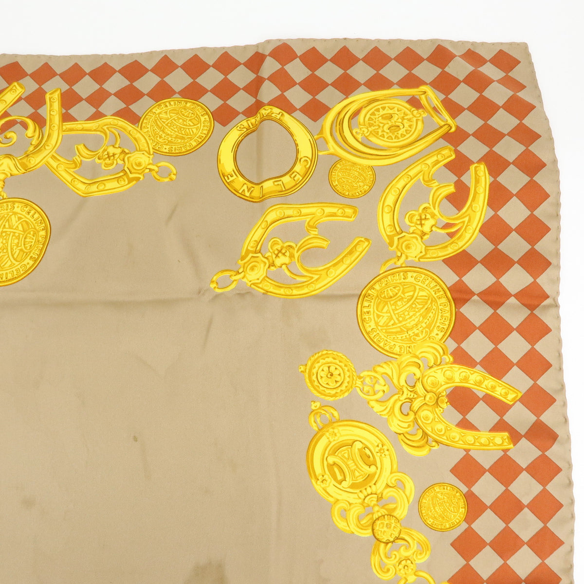 Christian Dior CELINE Cartier Lot of 3 Silk 100% Scarf Pink Gold Beige