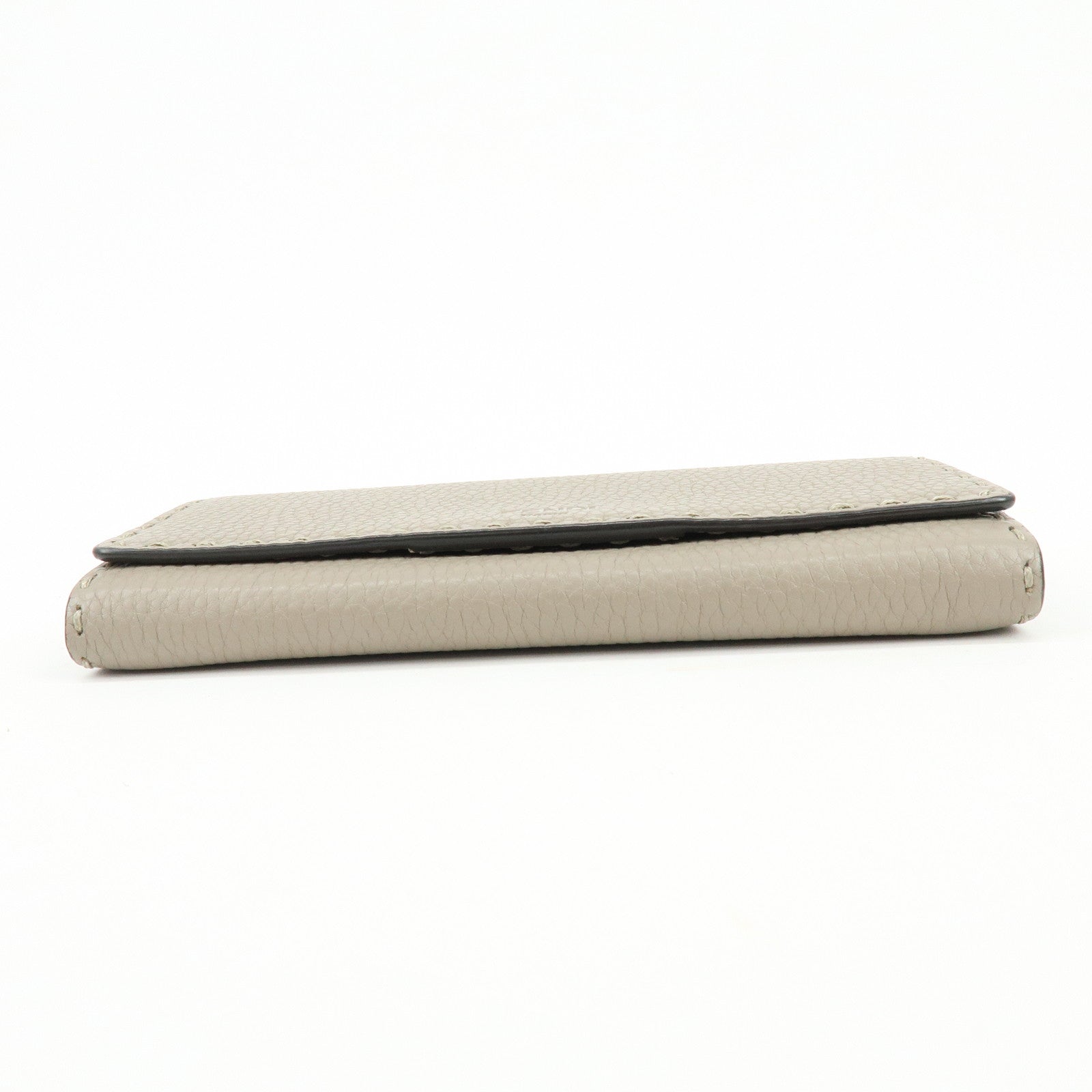 FENDI Selleria Leather Bi-fold Long Wallet Greige 8M0384