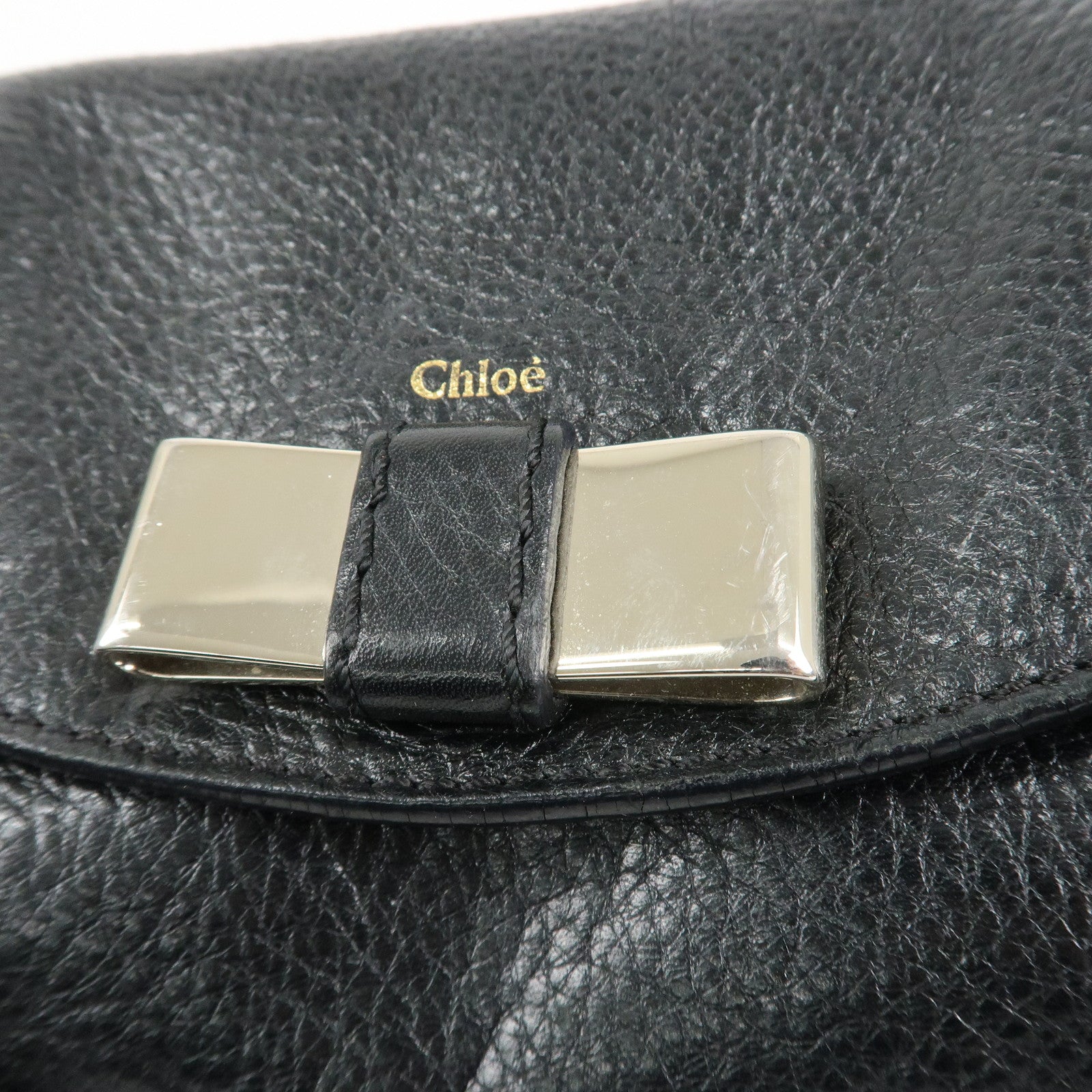 Chloe Lily Metal Ribbon Leather 2Way Shoulder Bag Hand Bag Black Used