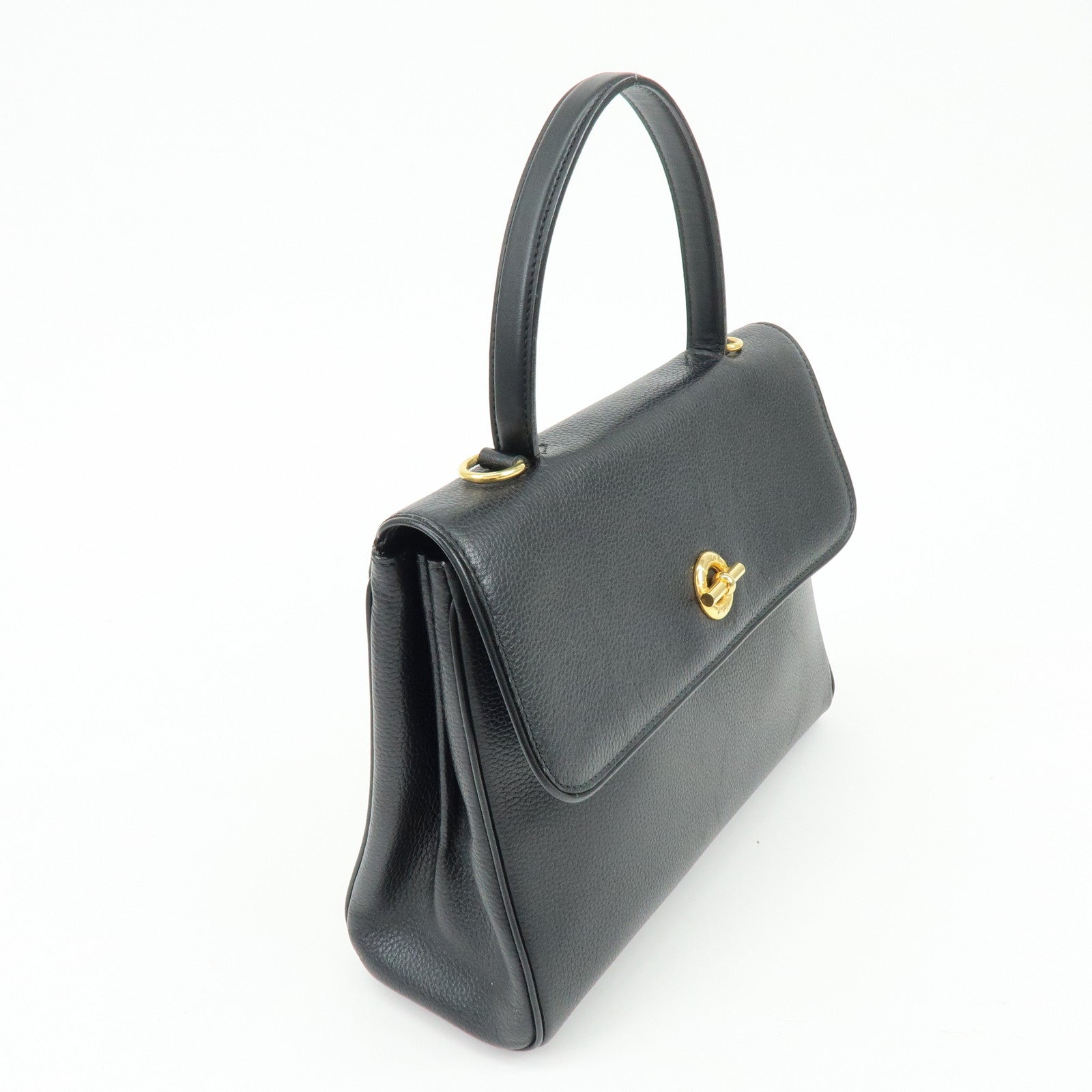 CELINE Leather 2WAY Bag Top Handle Bag Shoulder Bag Black