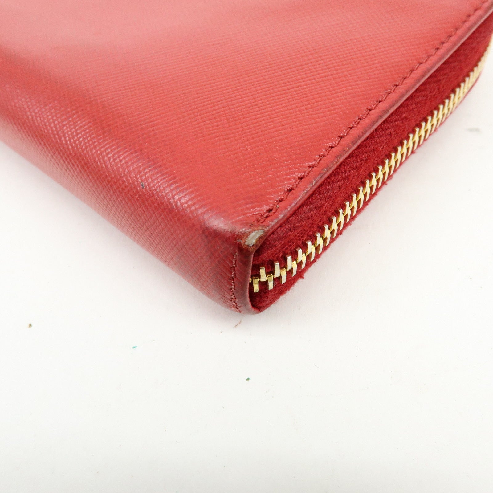 PRADA Saffiano Leather Cherry Round Zippy Long Wallet Red