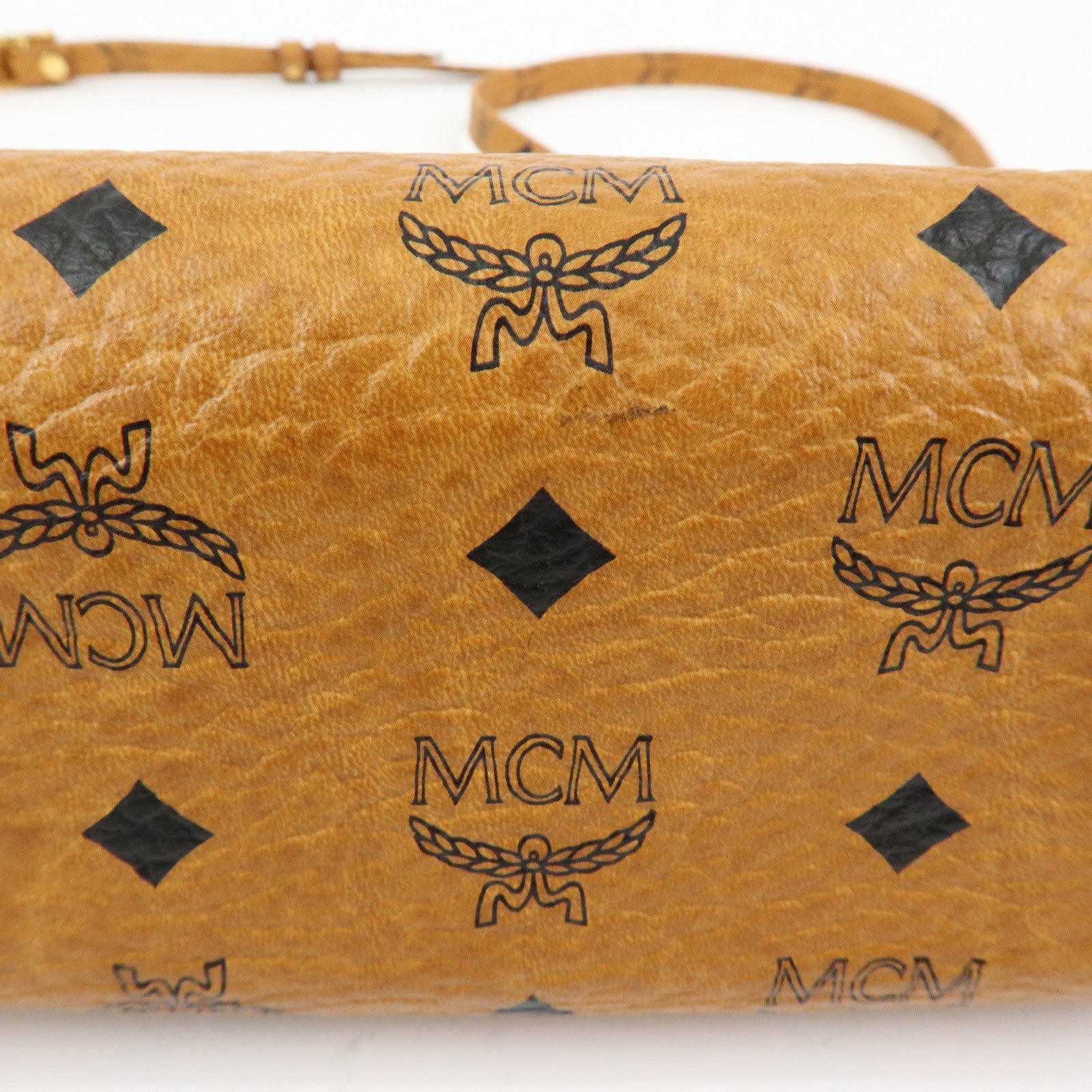 MCM Visetos Leather 2Way Bag Mini Boston Bag Hand Shoulder Bag Brown