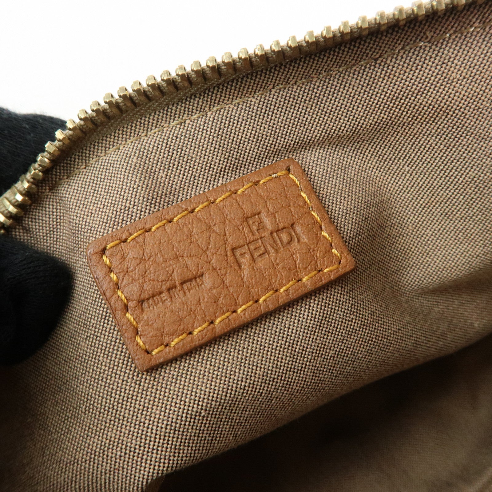 FENDI Zucchino Canvas Leather Hand Bag Accessory Pouch Beige 8BR513