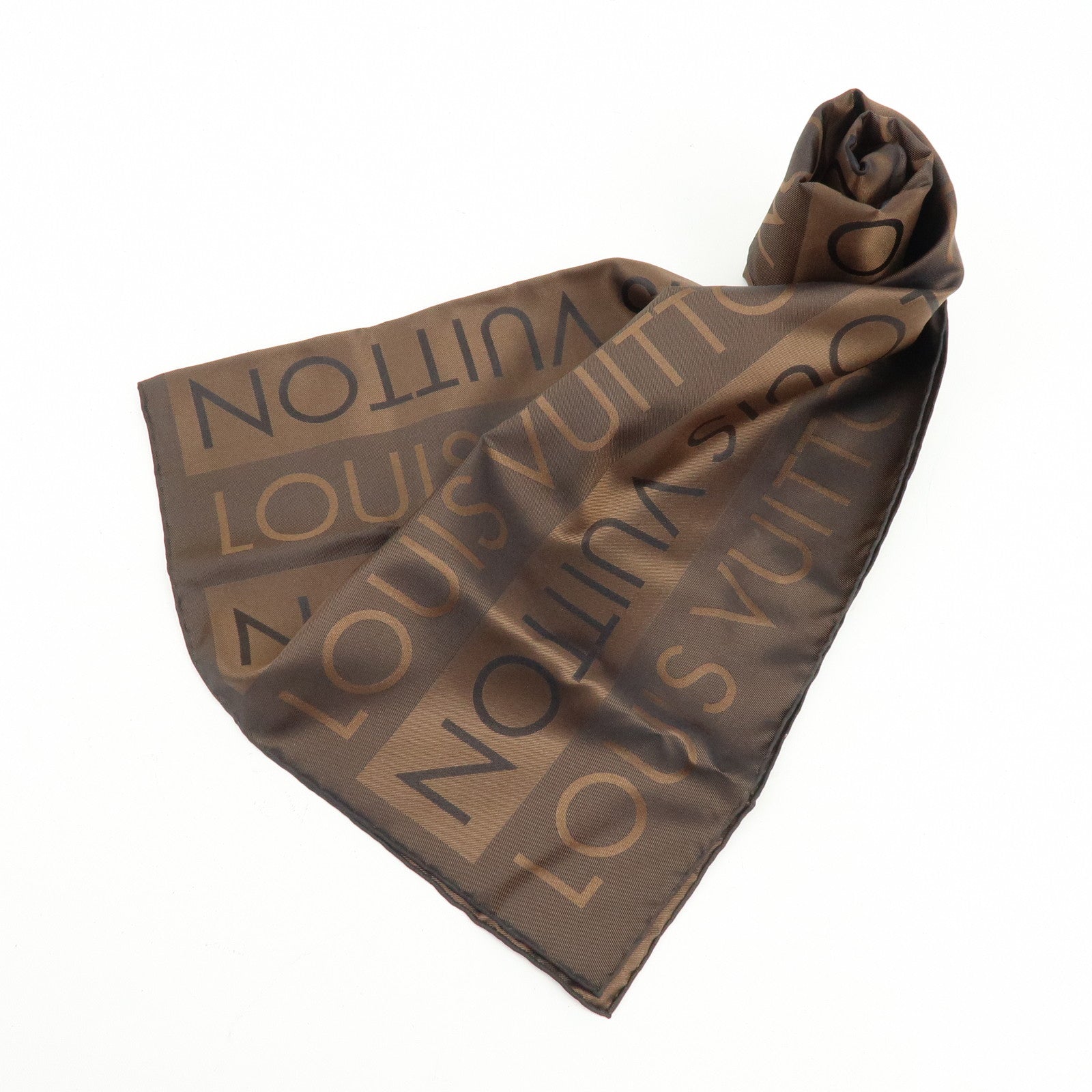 Louis Vuitton Logo Pattern Silk 100% Scarf Brown  70×70