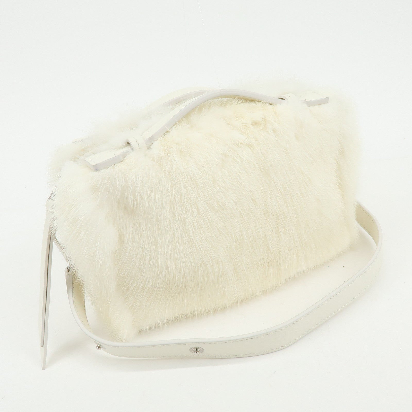TOD'S Fur Leather 2Way Bag Hand Bag Shoulder Bag White