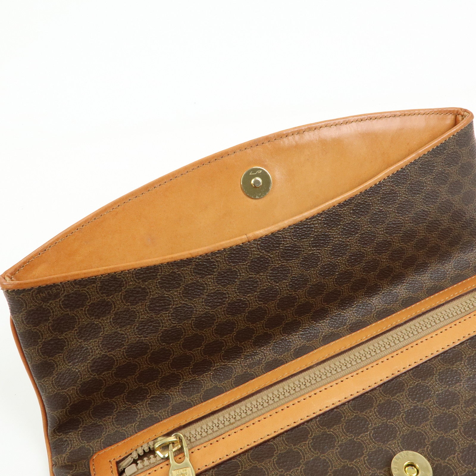 CELINE Macadam Leather Flap Clutch Bag Brown