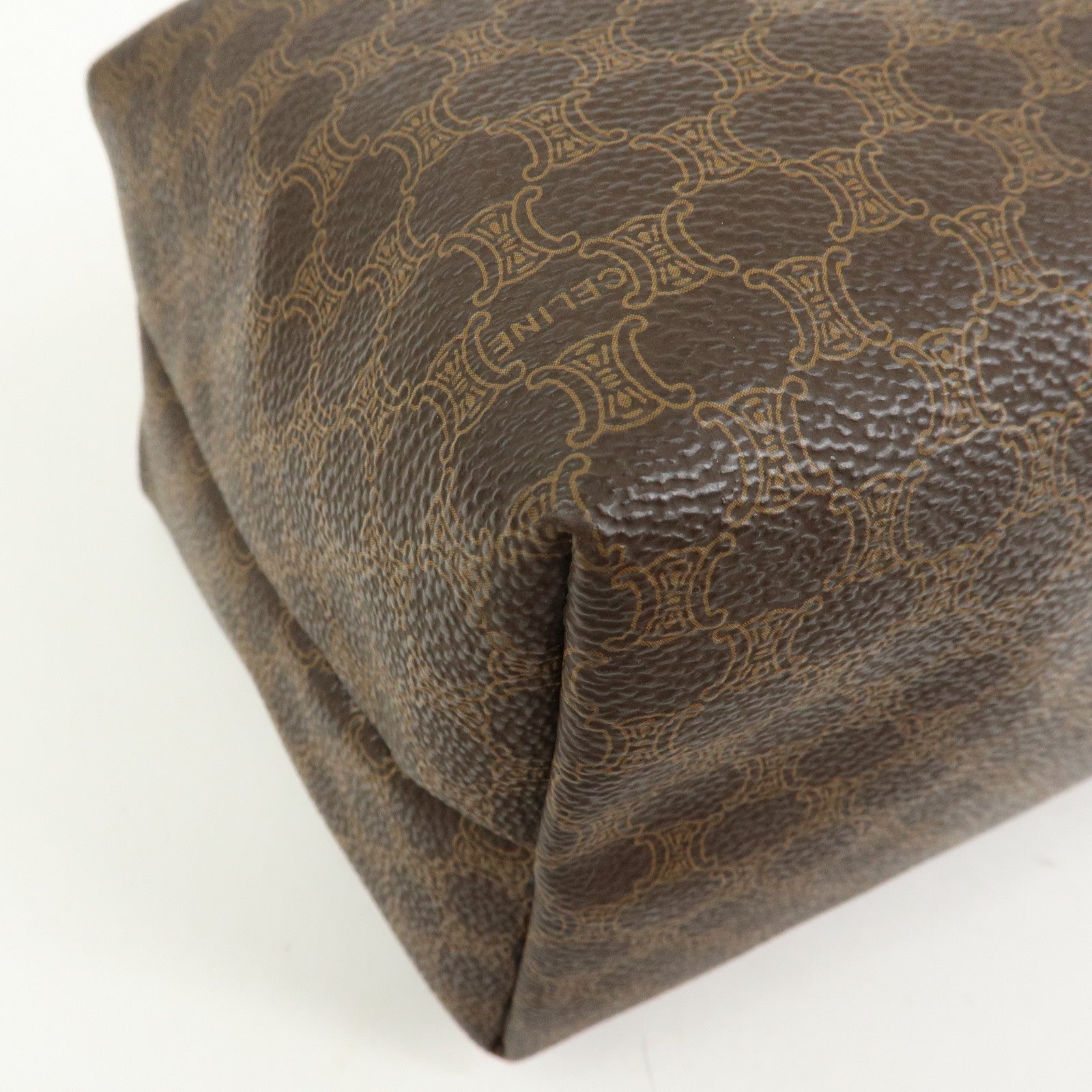 CELINE Macadam PVC Leather Hand Bag Cosmetic Pouch Brown