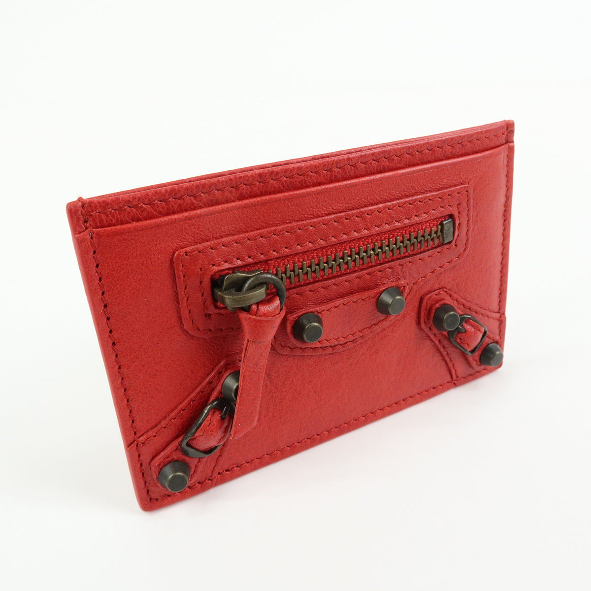 BALENCIAGA City Leather Card Case Red Black 253051