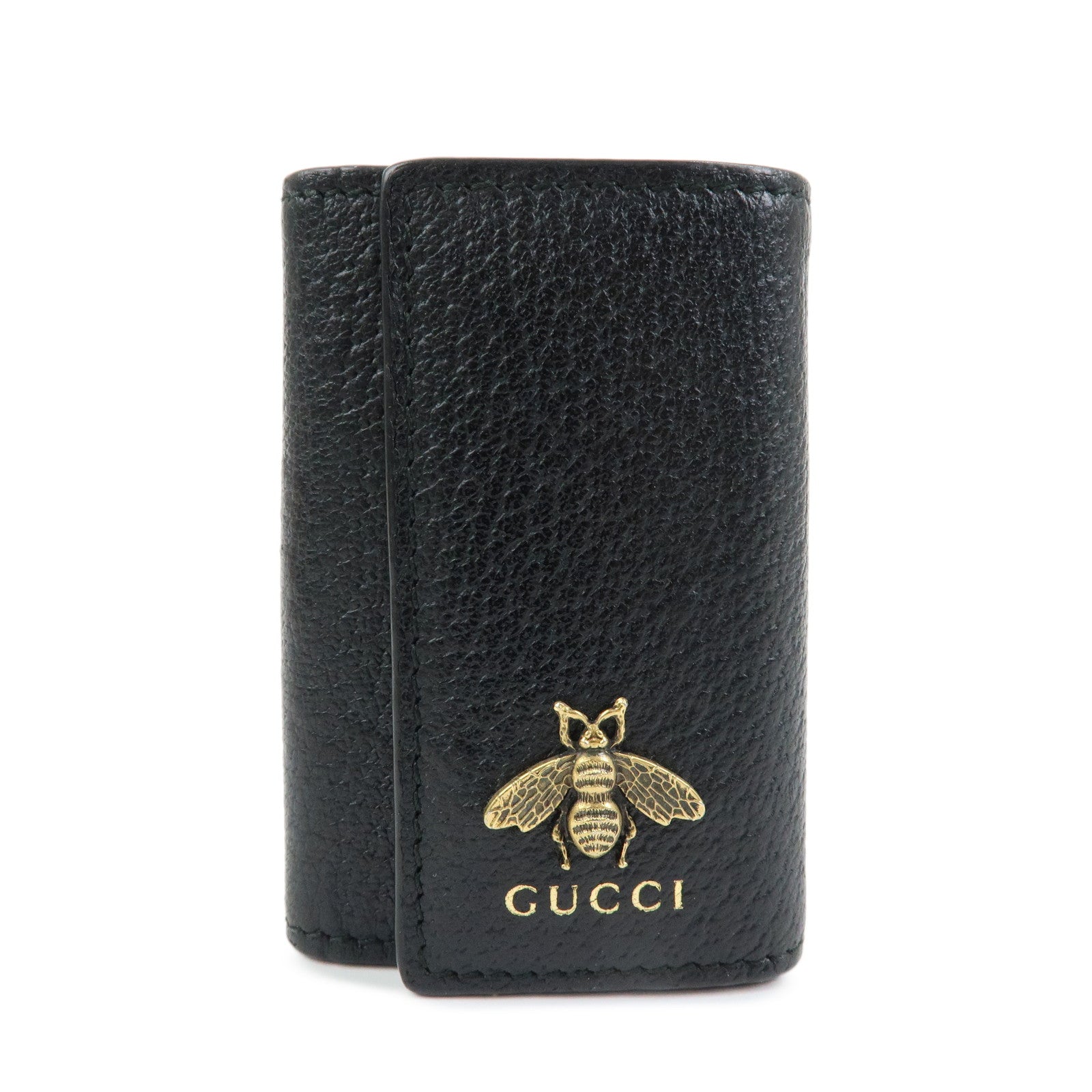 GUCCI Animalier Bee Leather 6 Ring Key Case Key Holder Black 523683