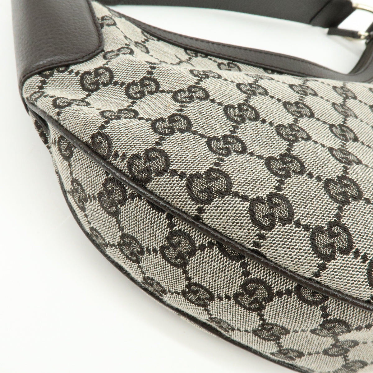 GUCCI GG Canvas Leather Shoulder Bag Dark Brown 257297