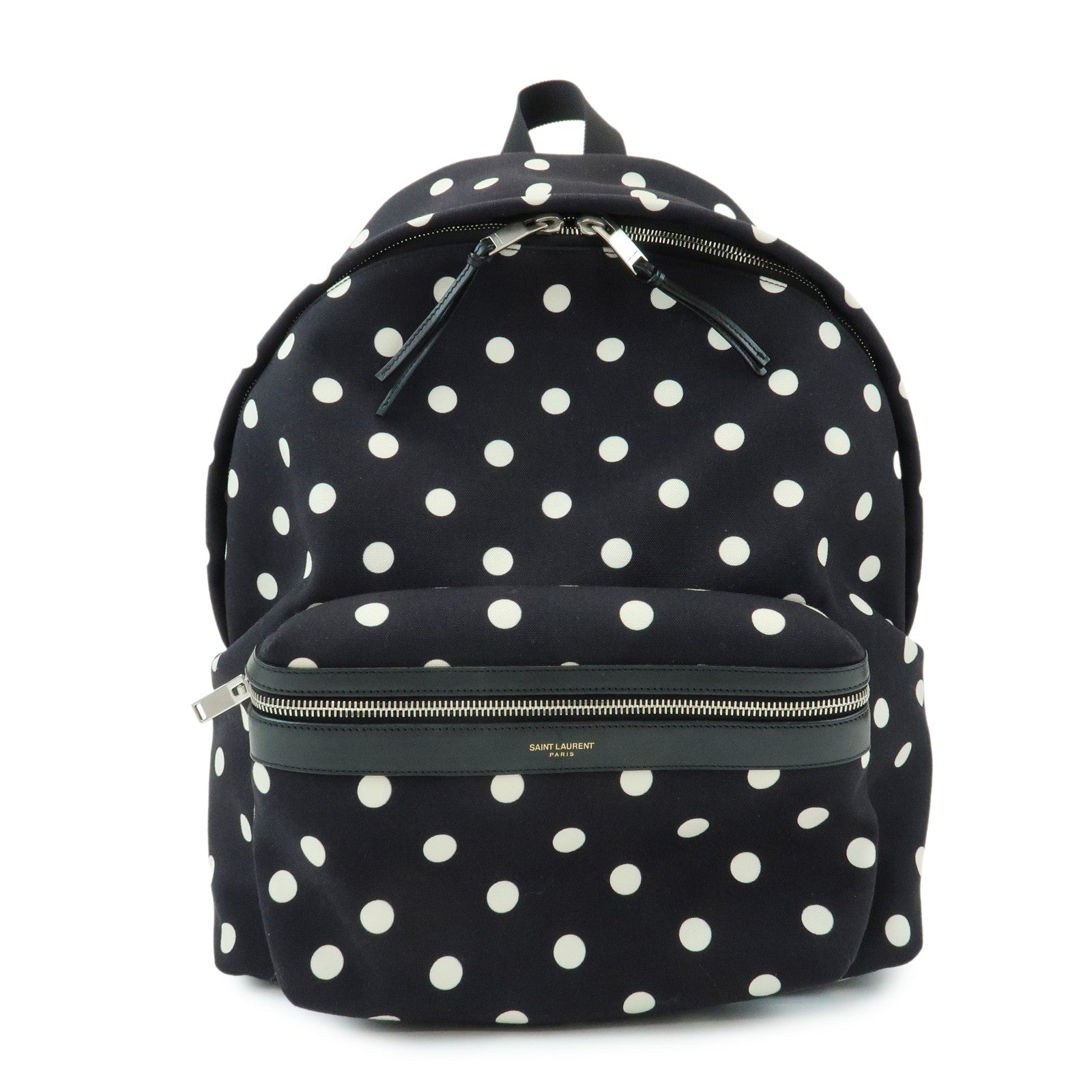 SAINT LAURENT PARIS City Canvas Backpack Rucksack Polka Dot Black White
