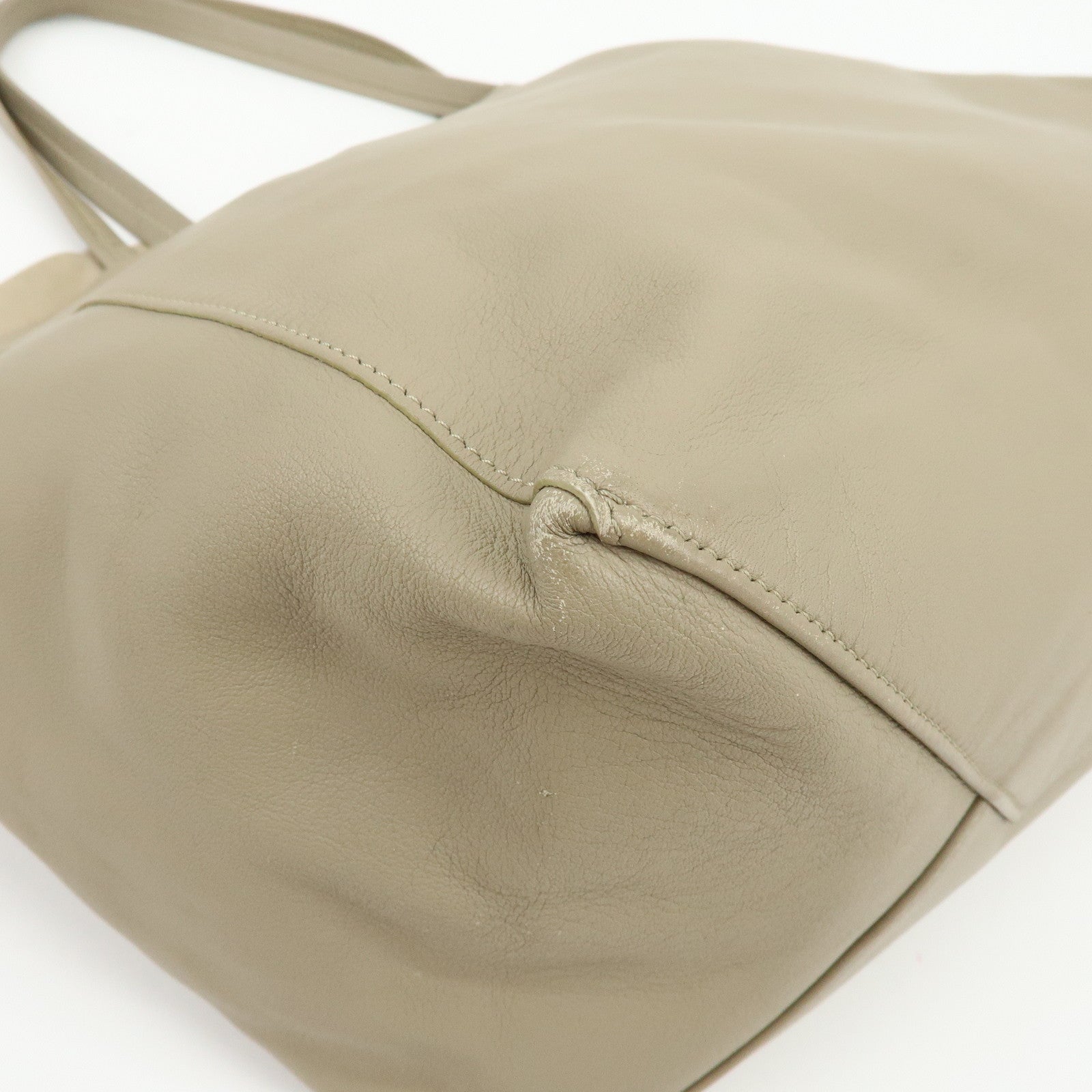 CELINE Leather Tote Bag Shoulder Bag Greige