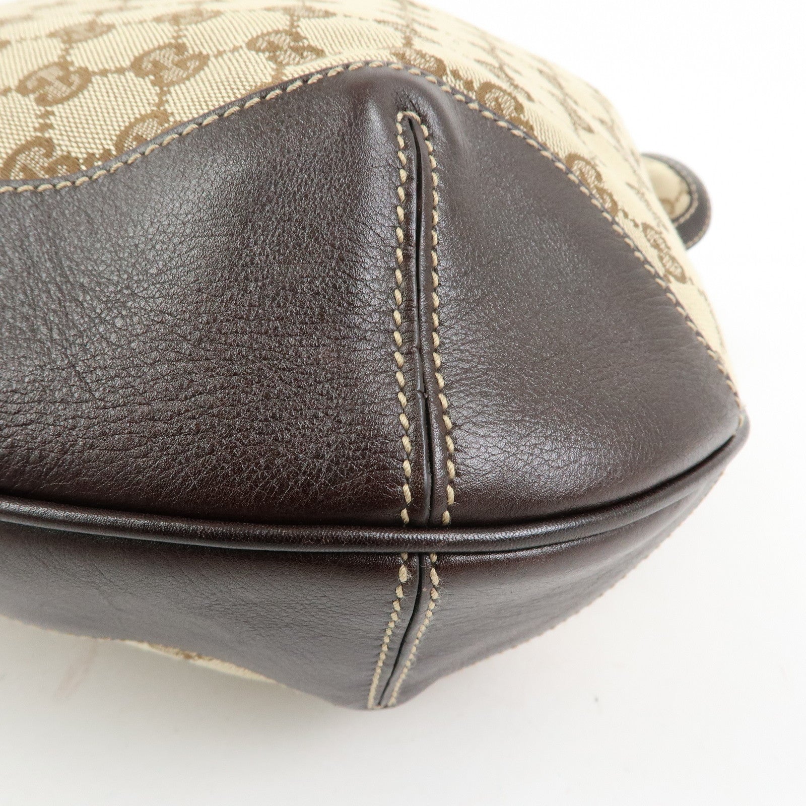 GUCCI Bamboo GG Canvas Leather 2Way Bag Hand Bag Beige Brown 169976