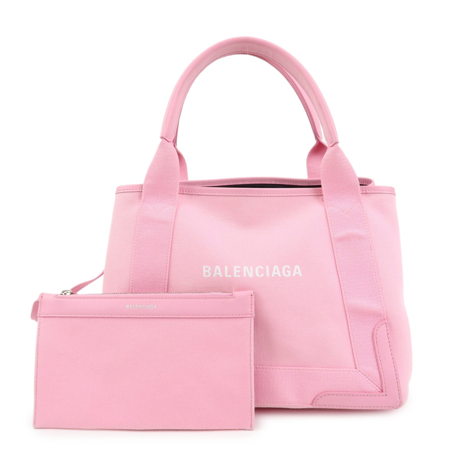 BALENCIAGA Navy Cabas Canvas Leather Small Tote Hand Bag Pink 339933