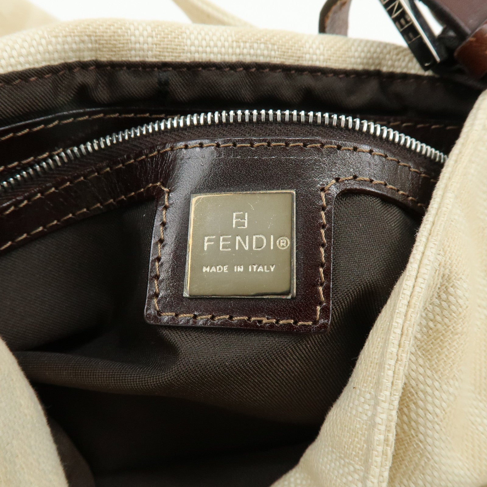 FENDI Mamma Baguette Zucca Jaquard Canvas Leather Shoulder Bag 26325