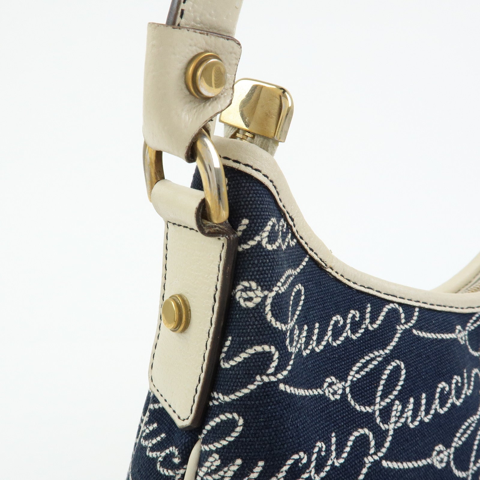 GUCCI Abbey Canvas Leather Shoulder Bag Hand Bag Navy White 130738