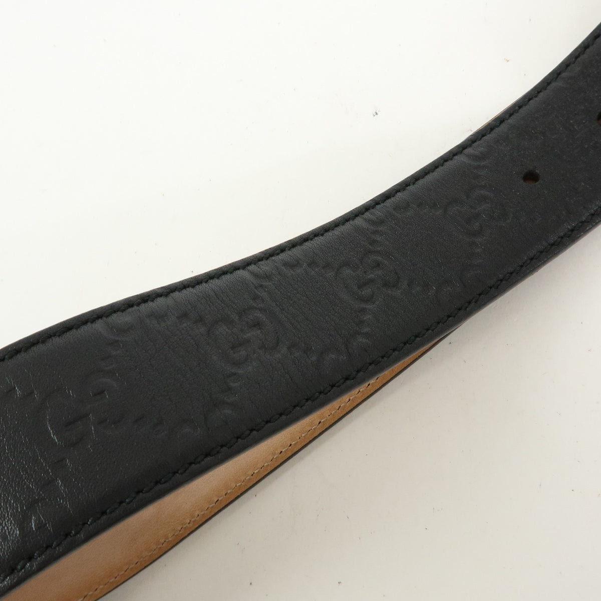 GUCCI Interlocking G Guccissima Leather Belt Black Silver 114984