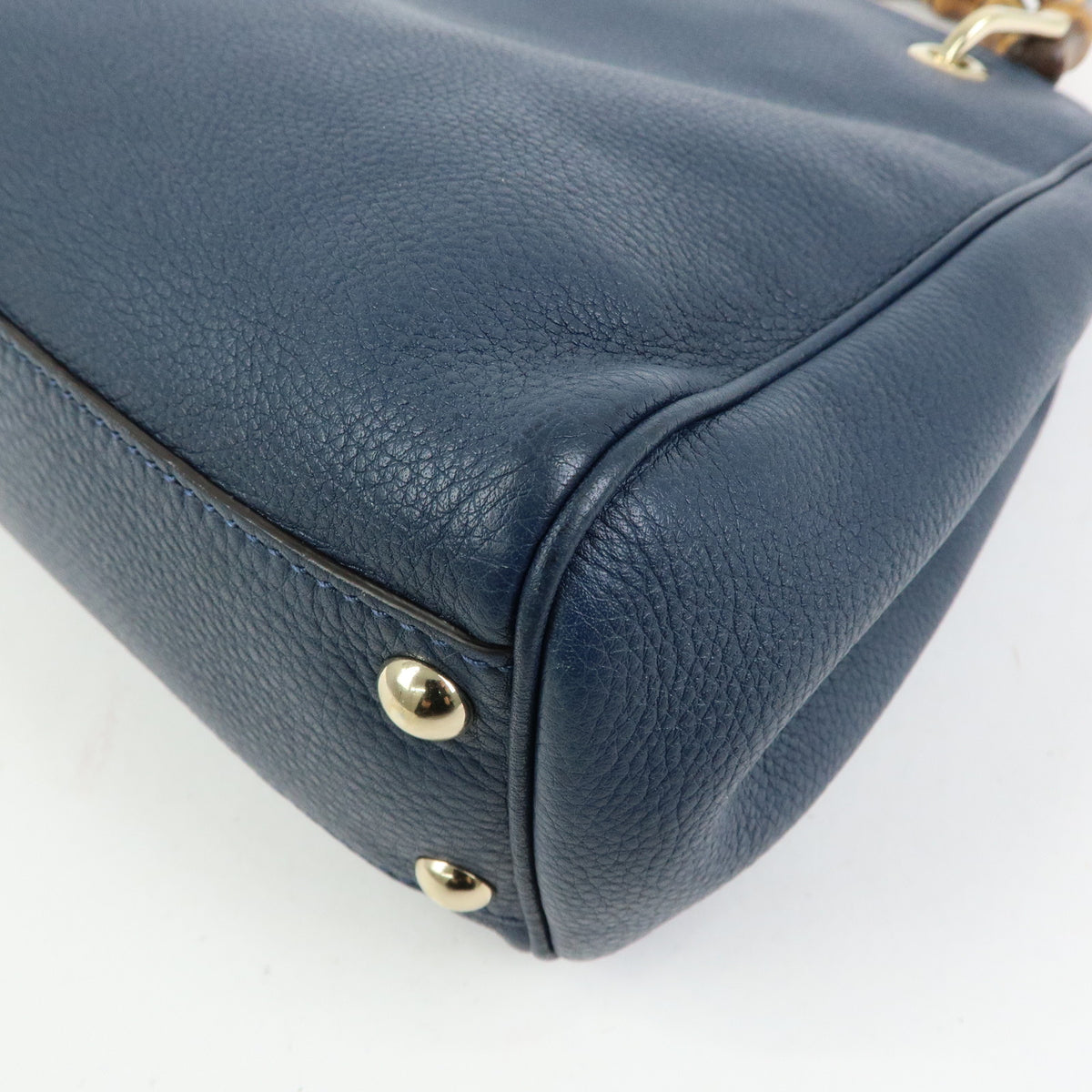 GUCCI Bamboo Shopper Small Leather 2Way Bag Tote Bag Navy 336032
