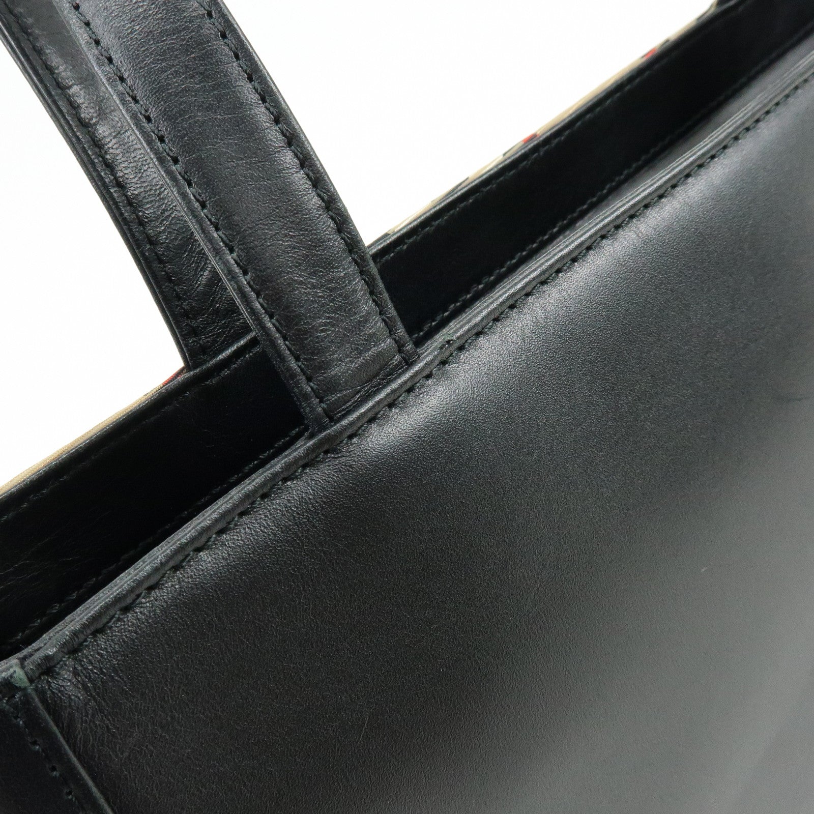 BURBERRY Logo Leather Tote Bag Hand Bag Nova Plaid Black