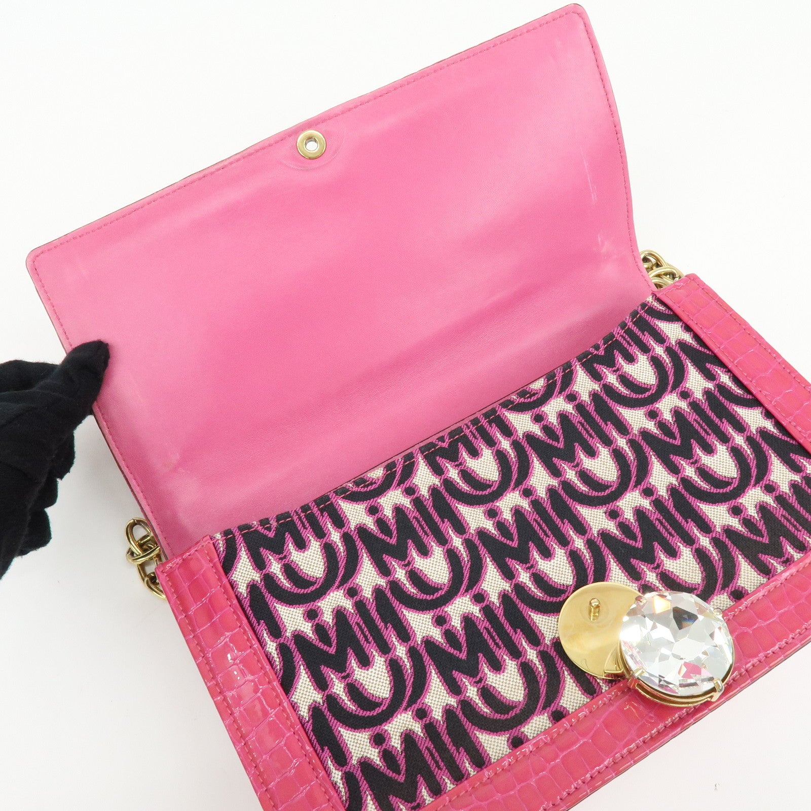 MIU MIU Jacquard Embossed Leather 2Way Hand Shoulder Bag Pink 5BD233