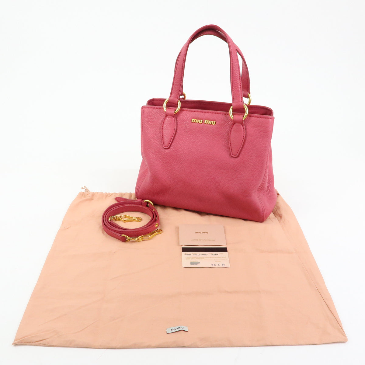 MIU MIU Vitello Caribu Leather 2Way Shoulder Bag Pink RN0757